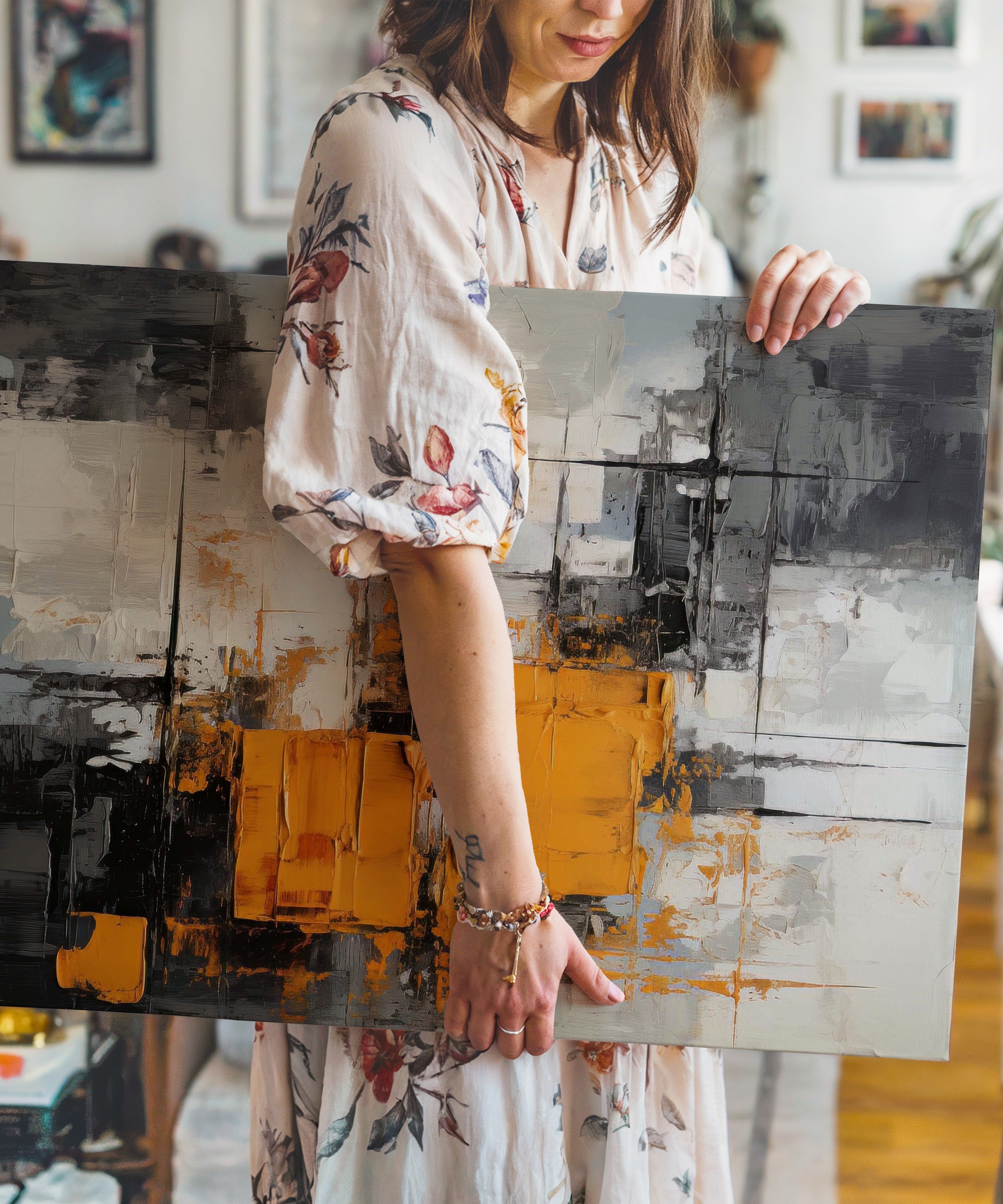 Orange Grey | Yağlıboya dokulu canvas baskı