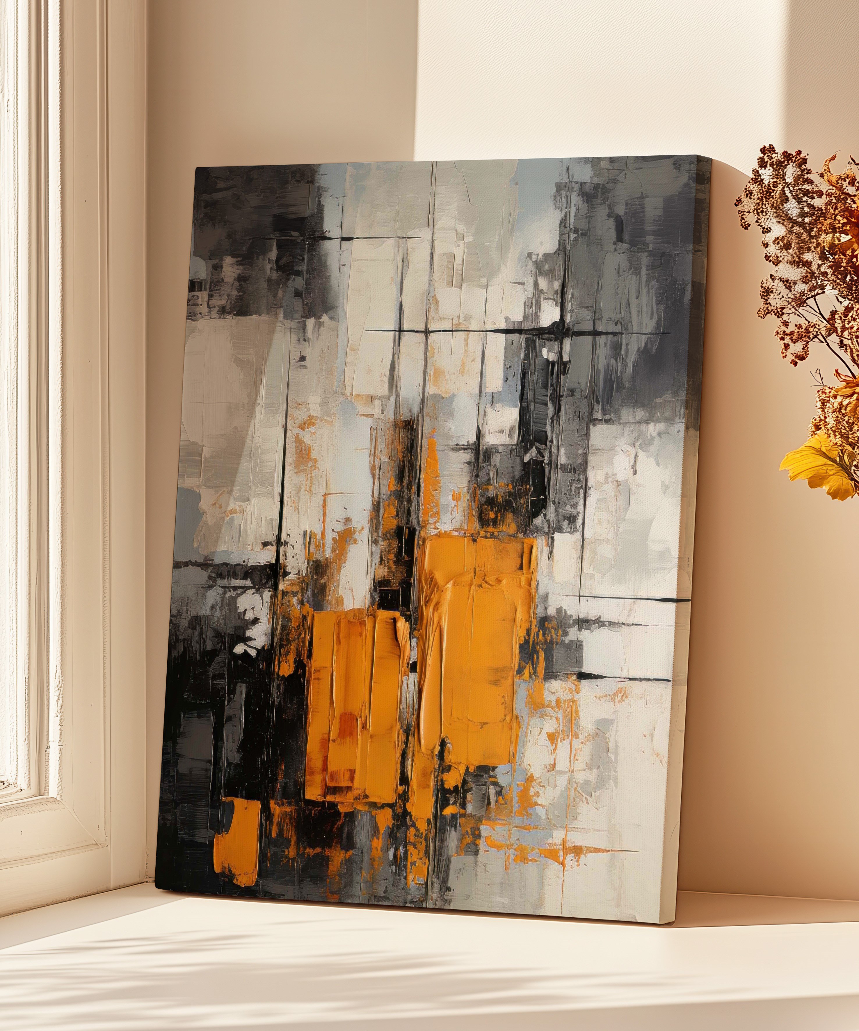 Orange Grey | Yağlıboya dokulu canvas baskı