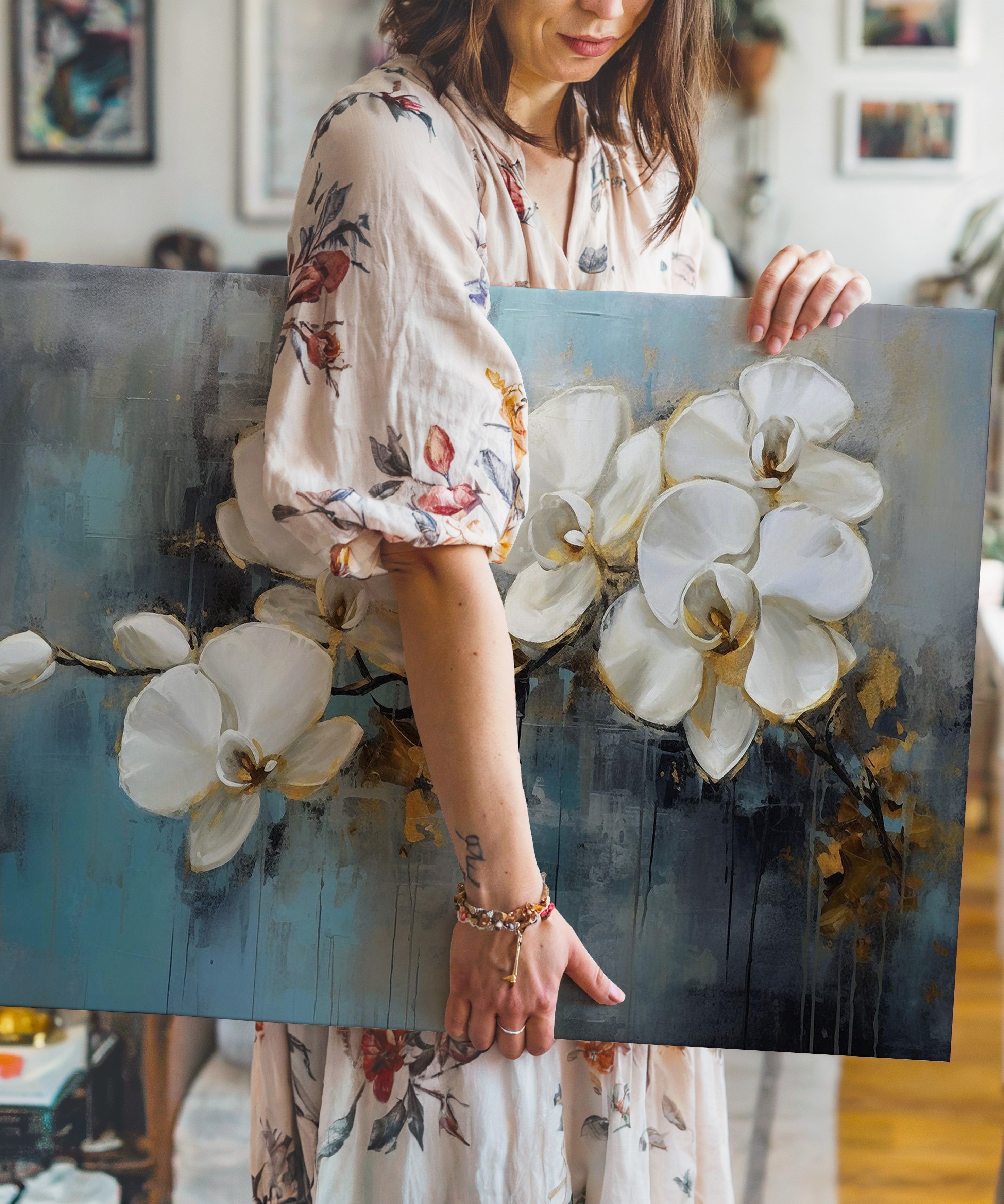 Orkide Zarafeti | Yağlıboya dokulu canvas baskı