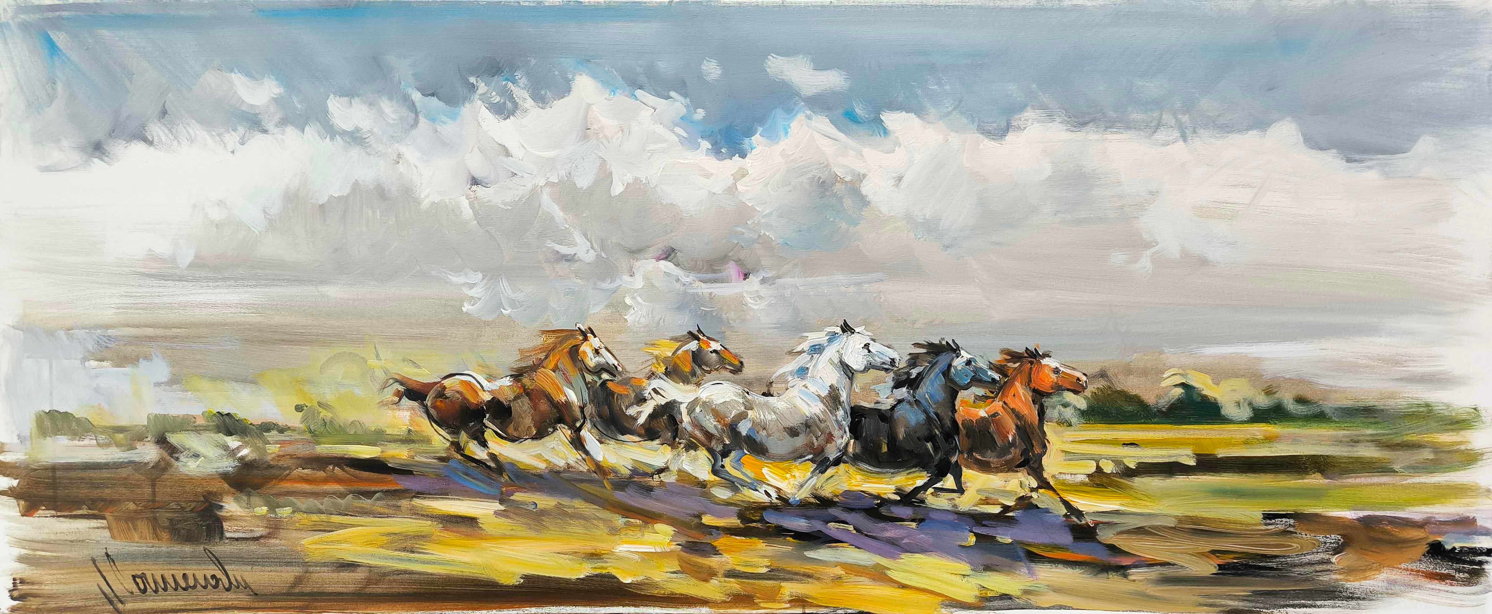 Özgürlüğe Koşan Atlar | Yağlı Boya Tablo