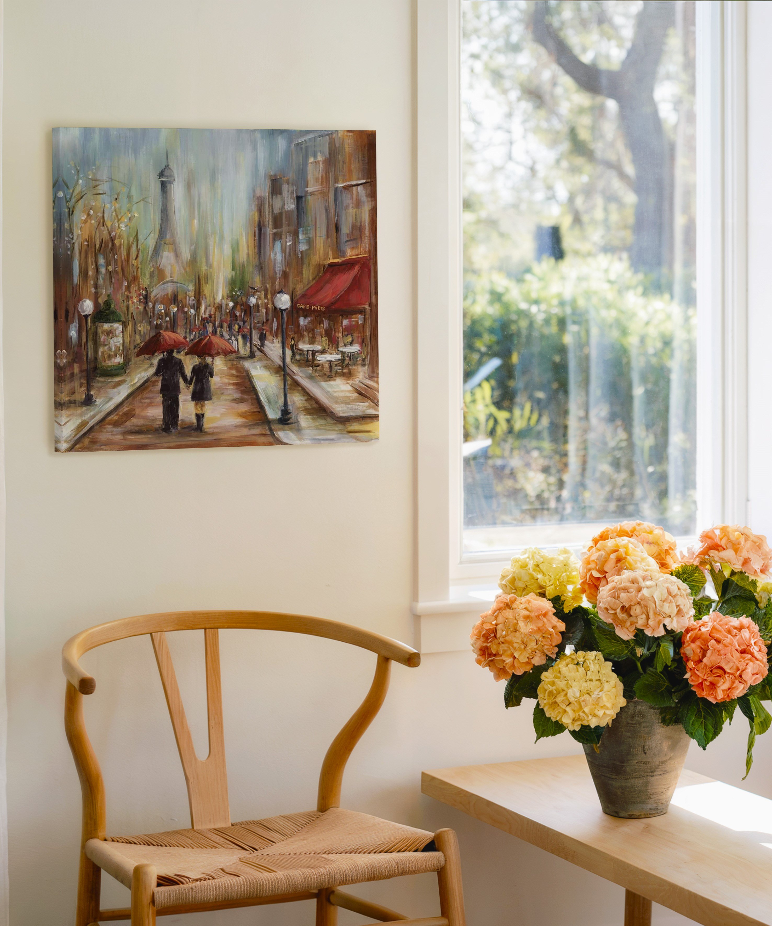 Paris'te Kırmızı Şemsiyeler | Yağlı Boya Dokulu Canvas Baskı