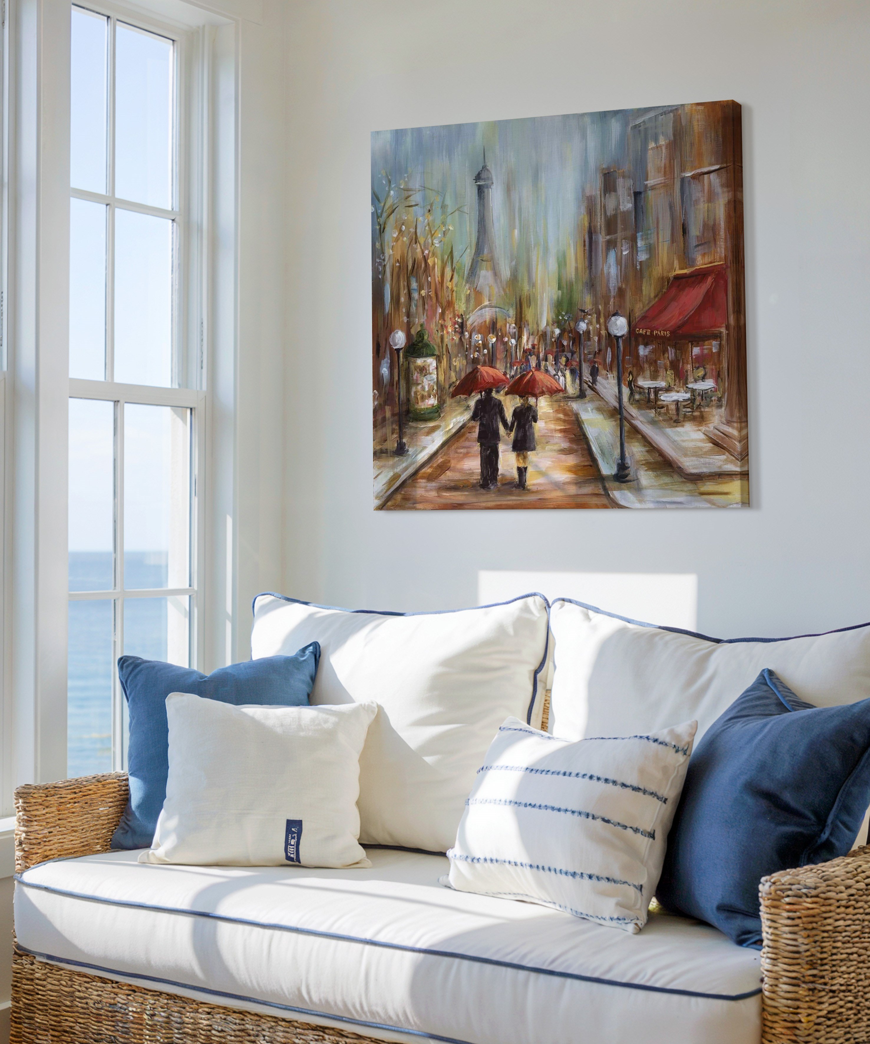 Paris'te Kırmızı Şemsiyeler | Yağlı Boya Dokulu Canvas Baskı