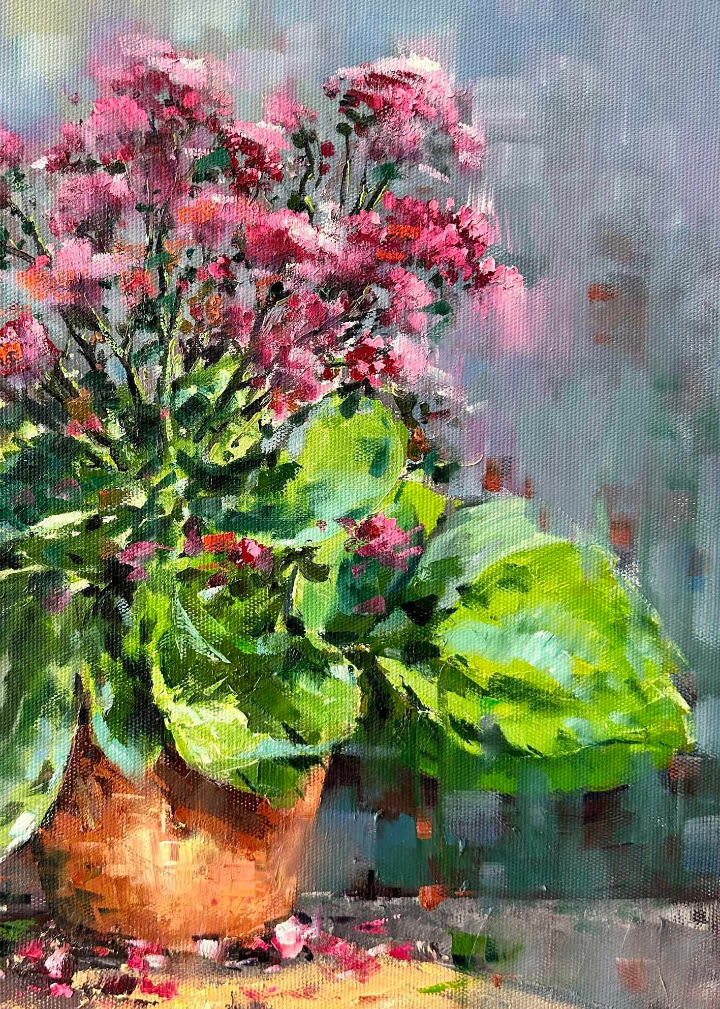 Pembe Begonya | Yağlı Boya Tablo
