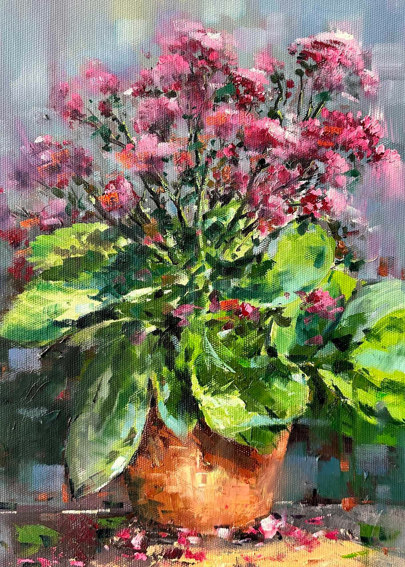 Pembe Begonya | Yağlı Boya Tablo