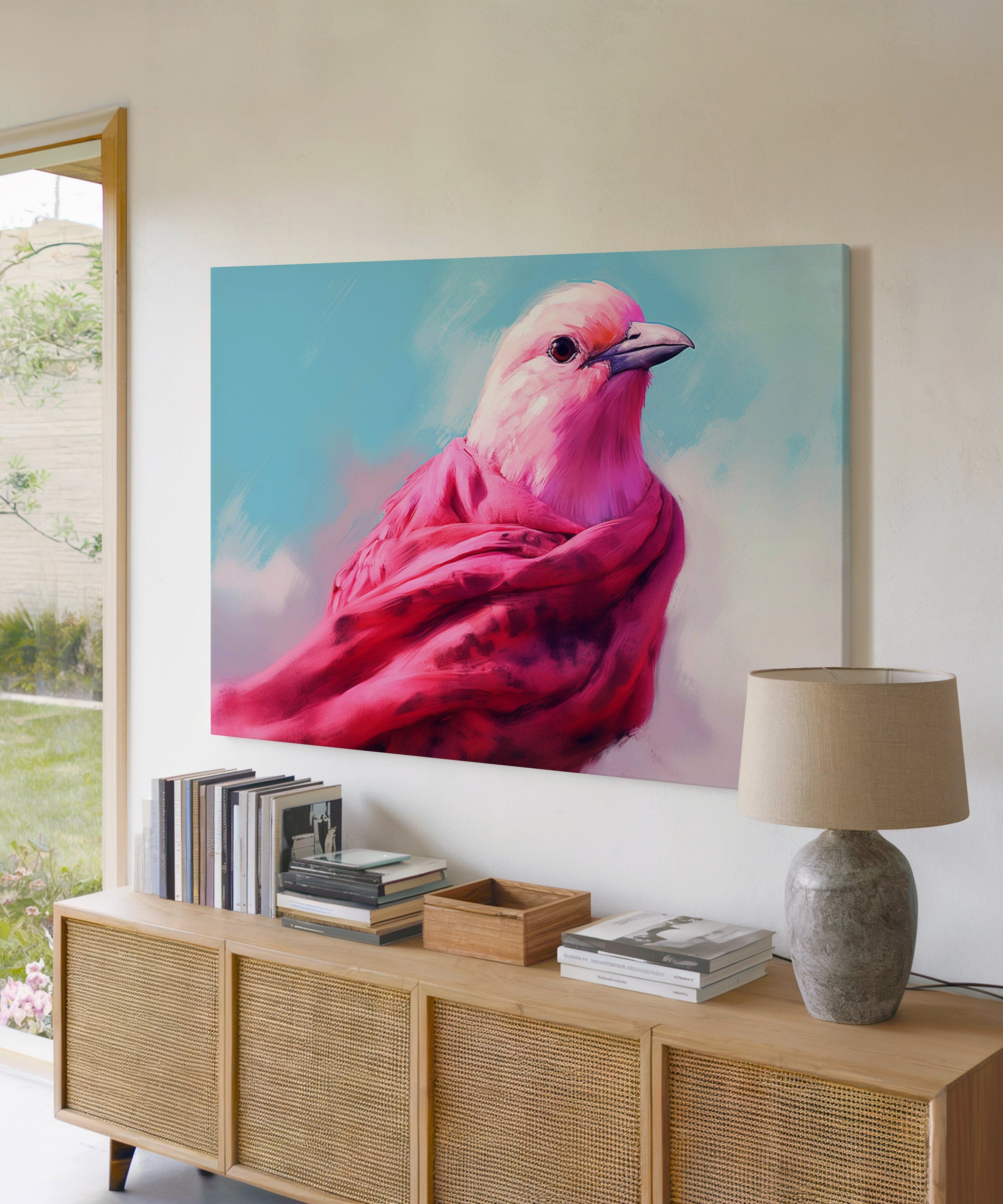 Pembe Kanatların Şarkısı | Yağlı Boya Dokulu Canvas Baskı
