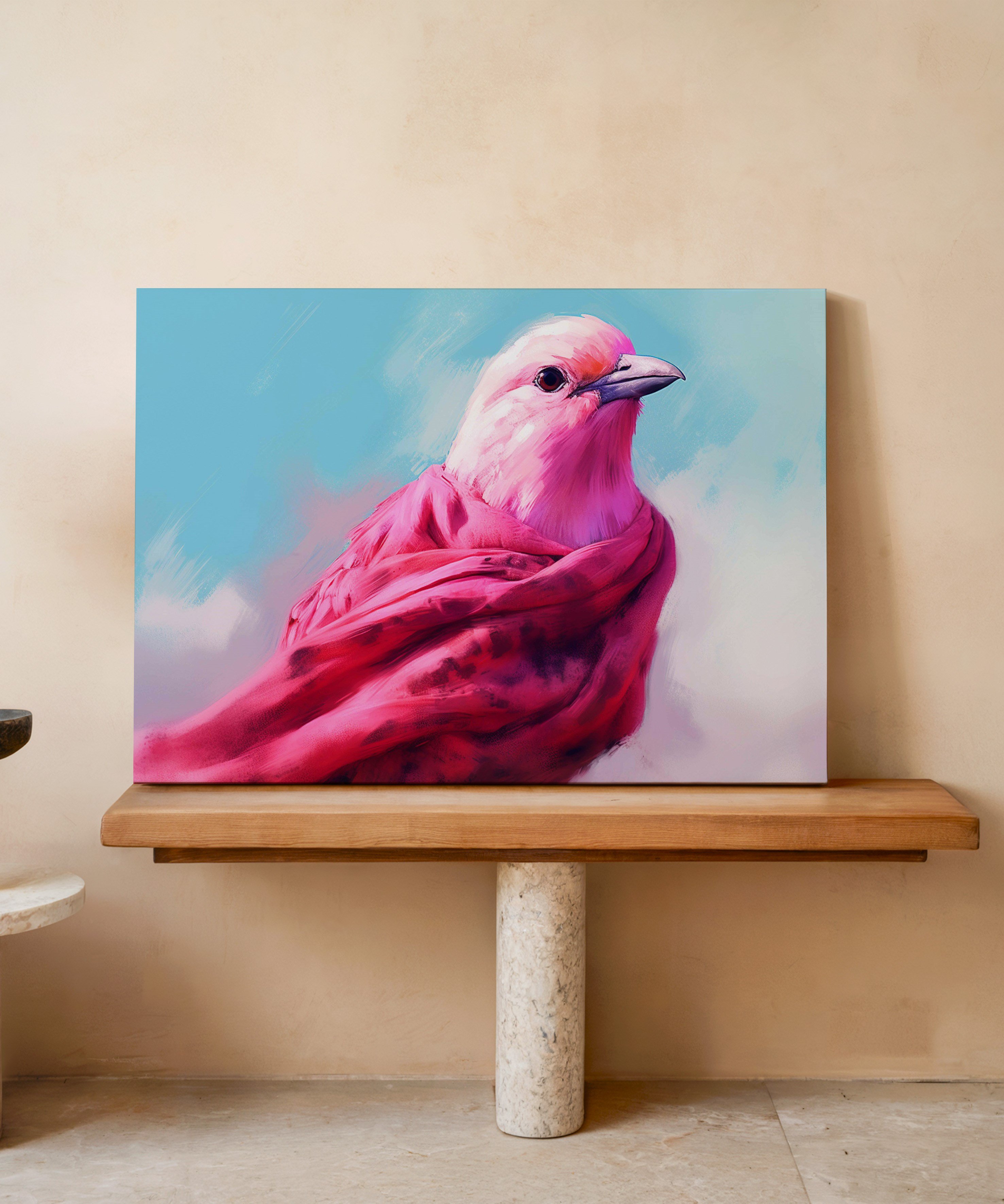 Pembe Kanatların Şarkısı | Yağlı Boya Dokulu Canvas Baskı