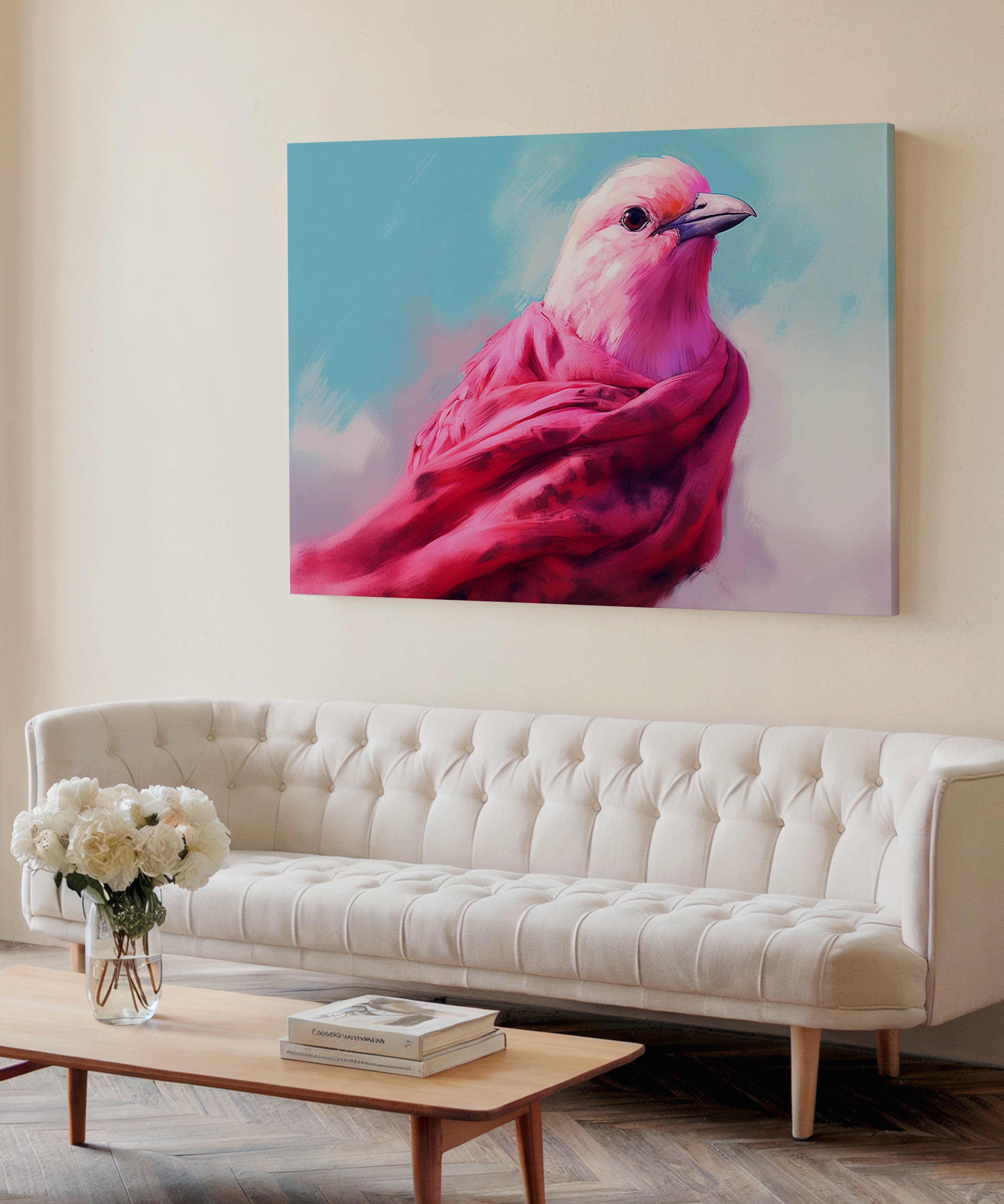 Pembe Kanatların Şarkısı | Yağlı Boya Dokulu Canvas Baskı