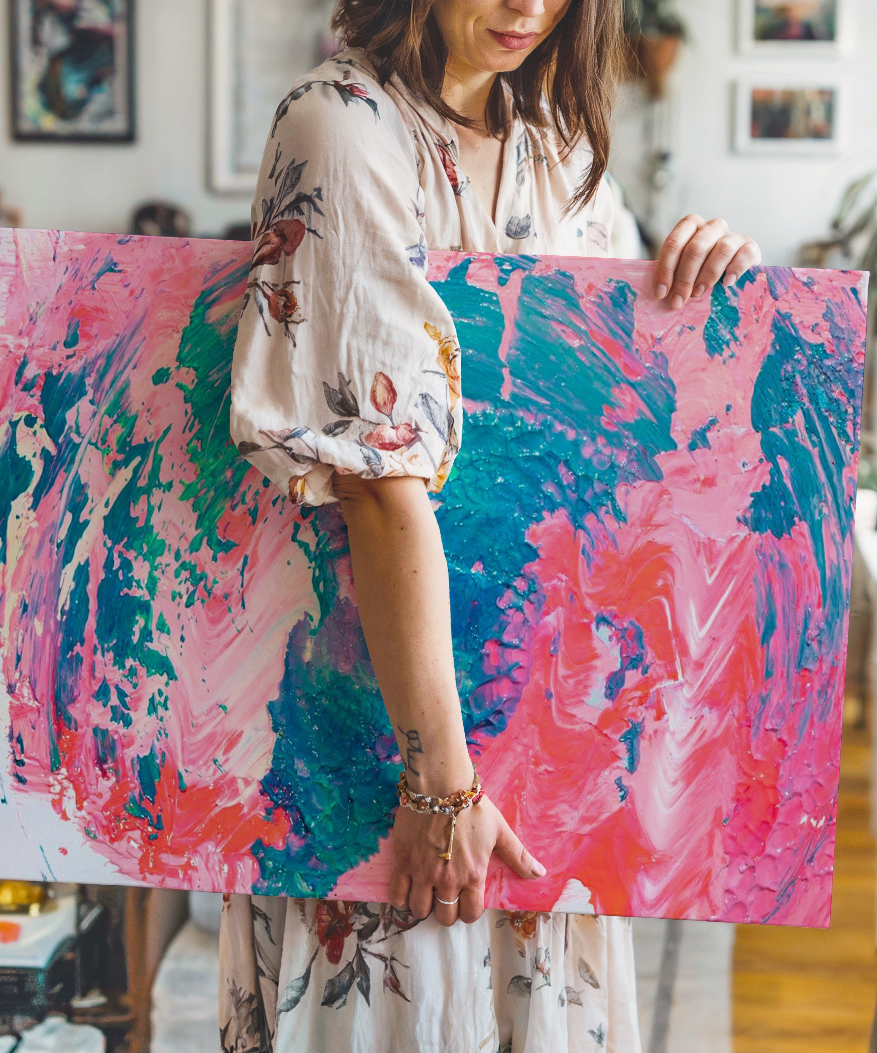 Pembe Mavi | Yağlıboya dokulu canvas baskı