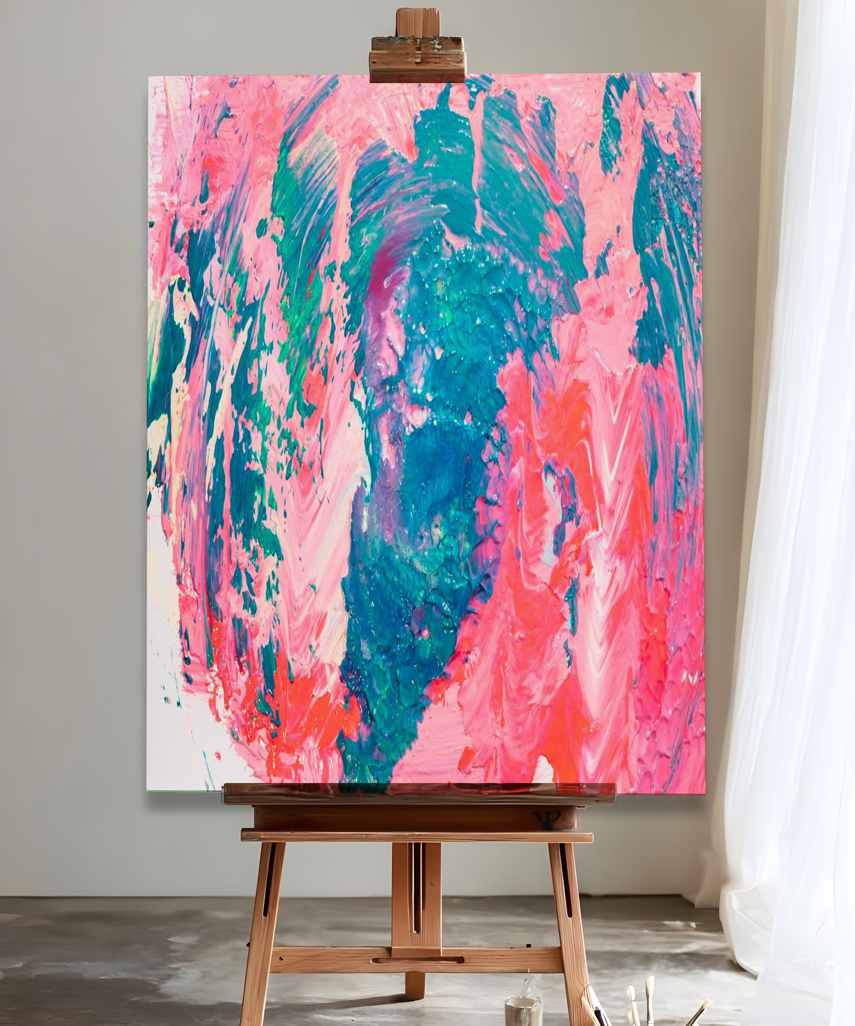 Pembe Mavi | Yağlıboya dokulu canvas baskı