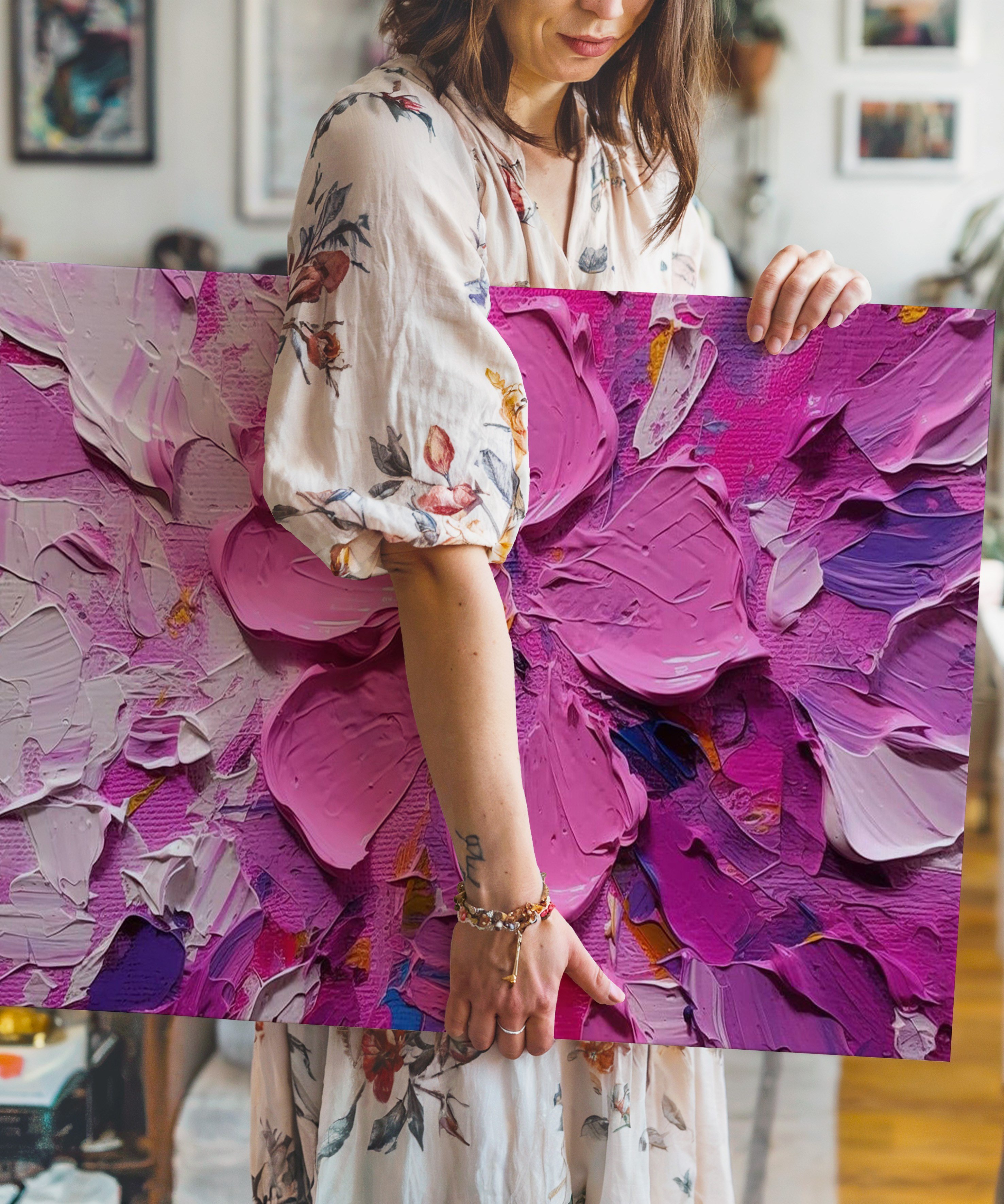 Pembe Zarafet | Yağlı Boya Dokulu Canvas Baskı