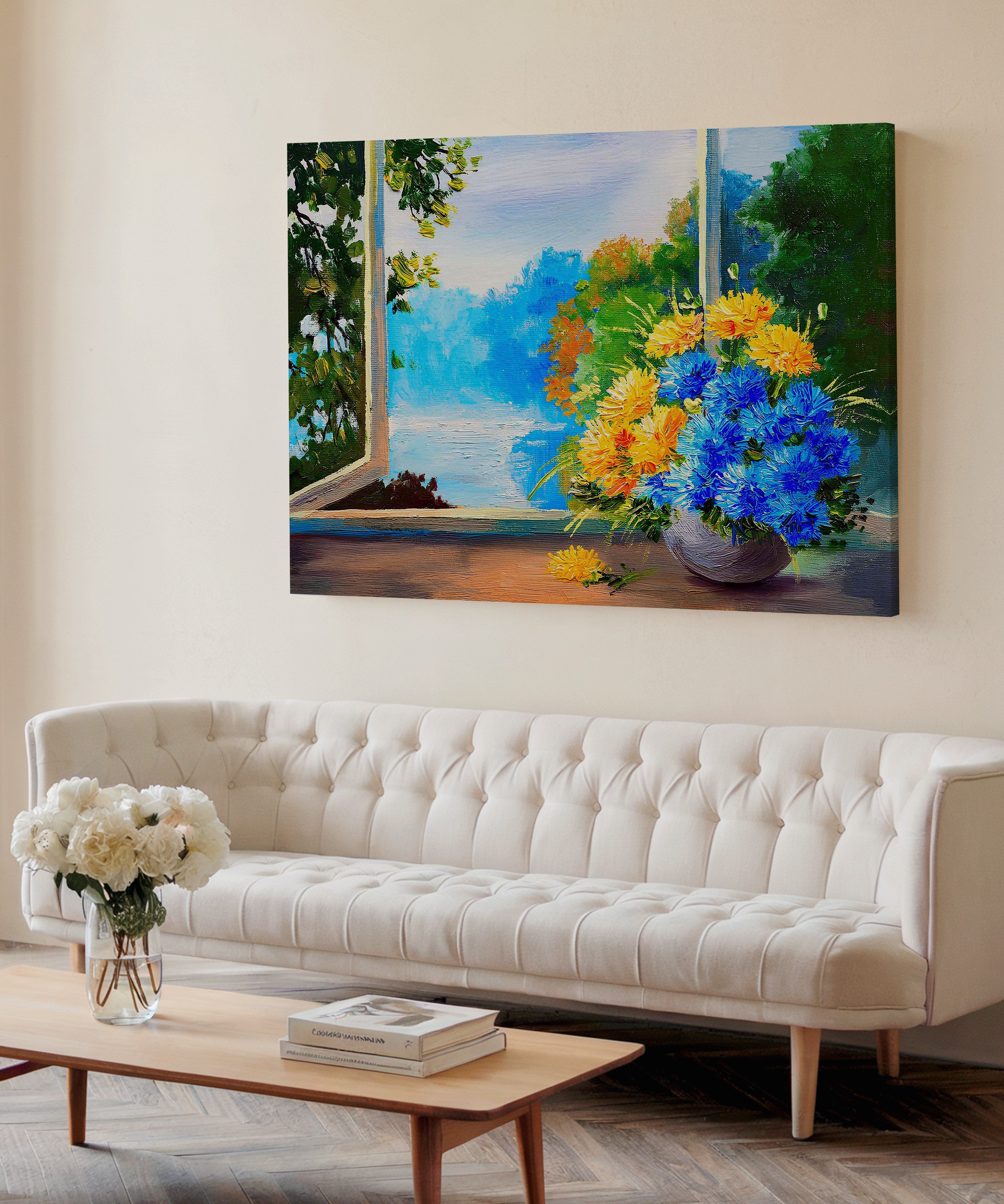 Pencere Önü Çiçeği | Yağlıboya dokulu canvas baskı