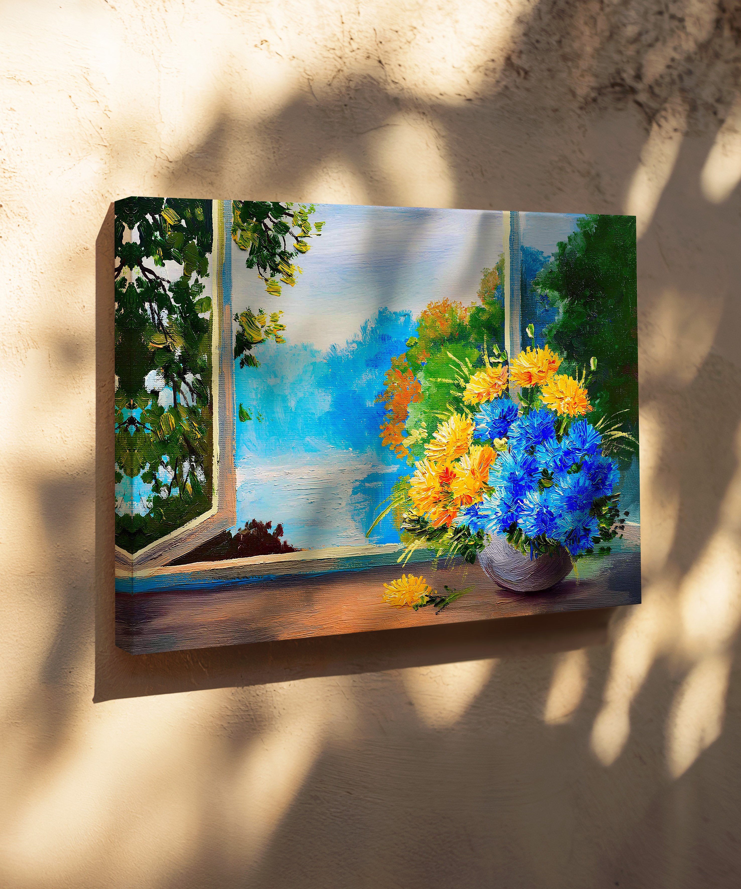 Pencere Önü Çiçeği | Yağlıboya dokulu canvas baskı