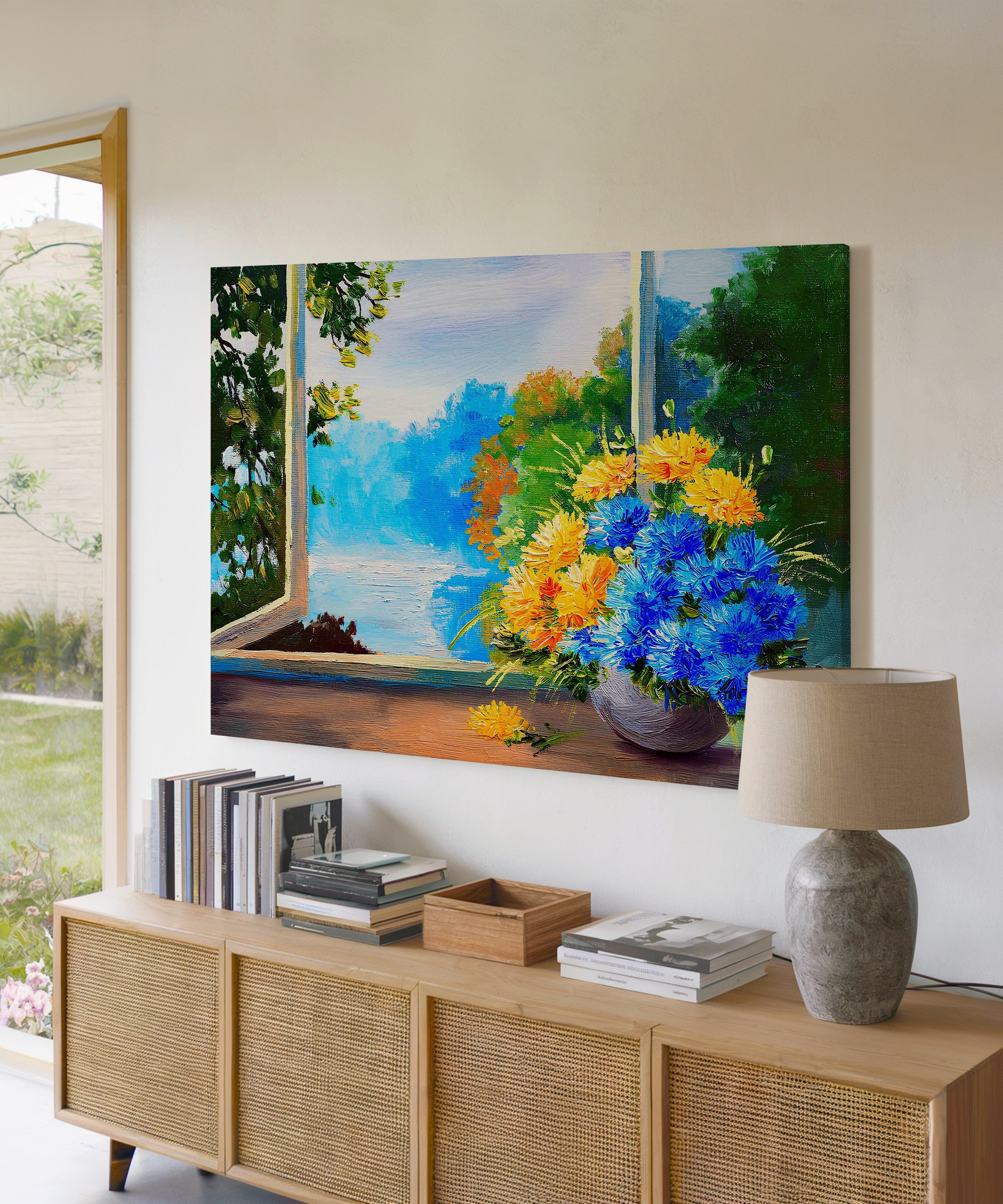 Pencere Önü Çiçeği | Yağlıboya dokulu canvas baskı