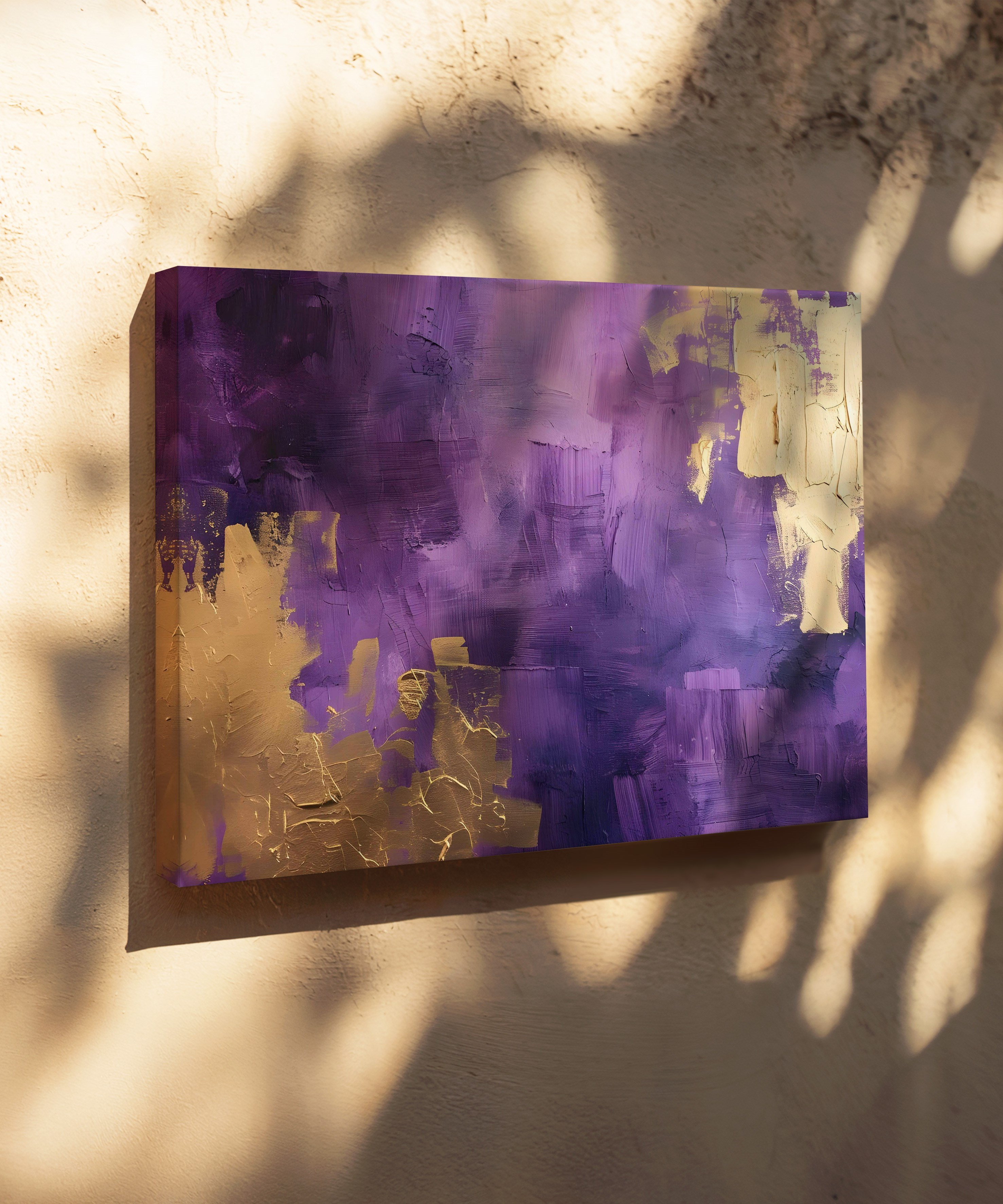 Purple and Gold Abstract | Yağlıboya dokulu canvas baskı