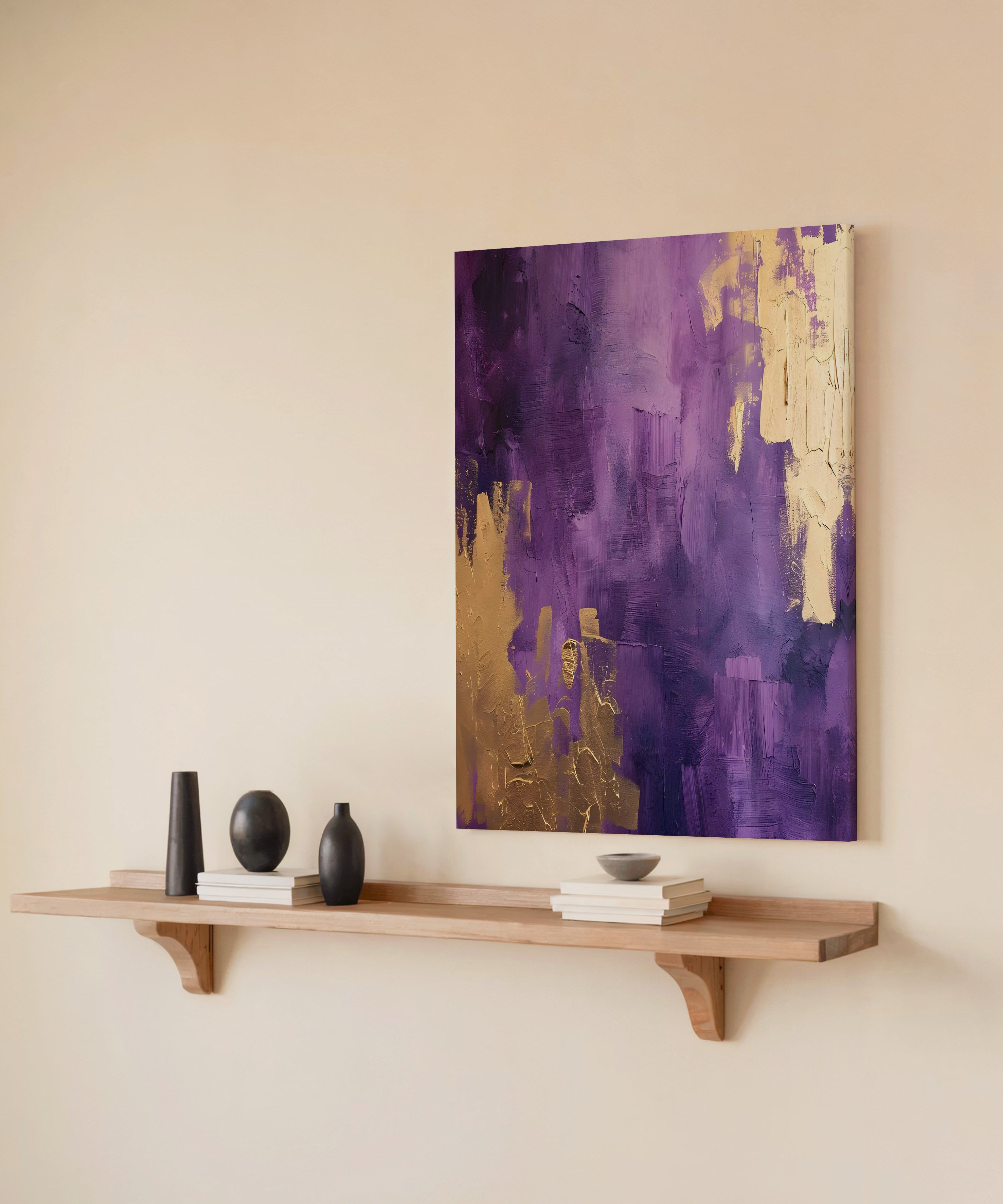 Purple and Gold Abstract | Yağlıboya dokulu canvas baskı