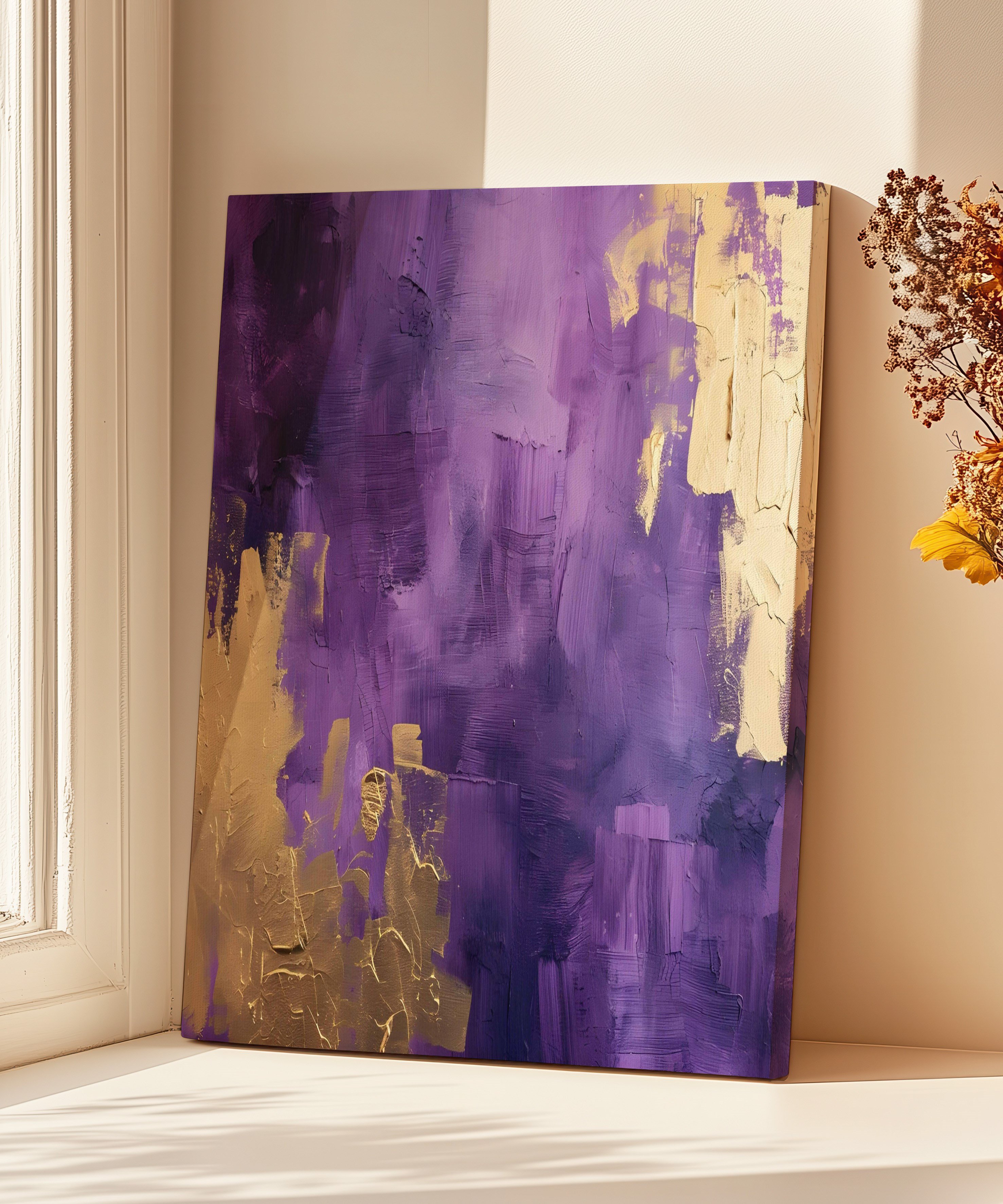 Purple and Gold Abstract | Yağlıboya dokulu canvas baskı