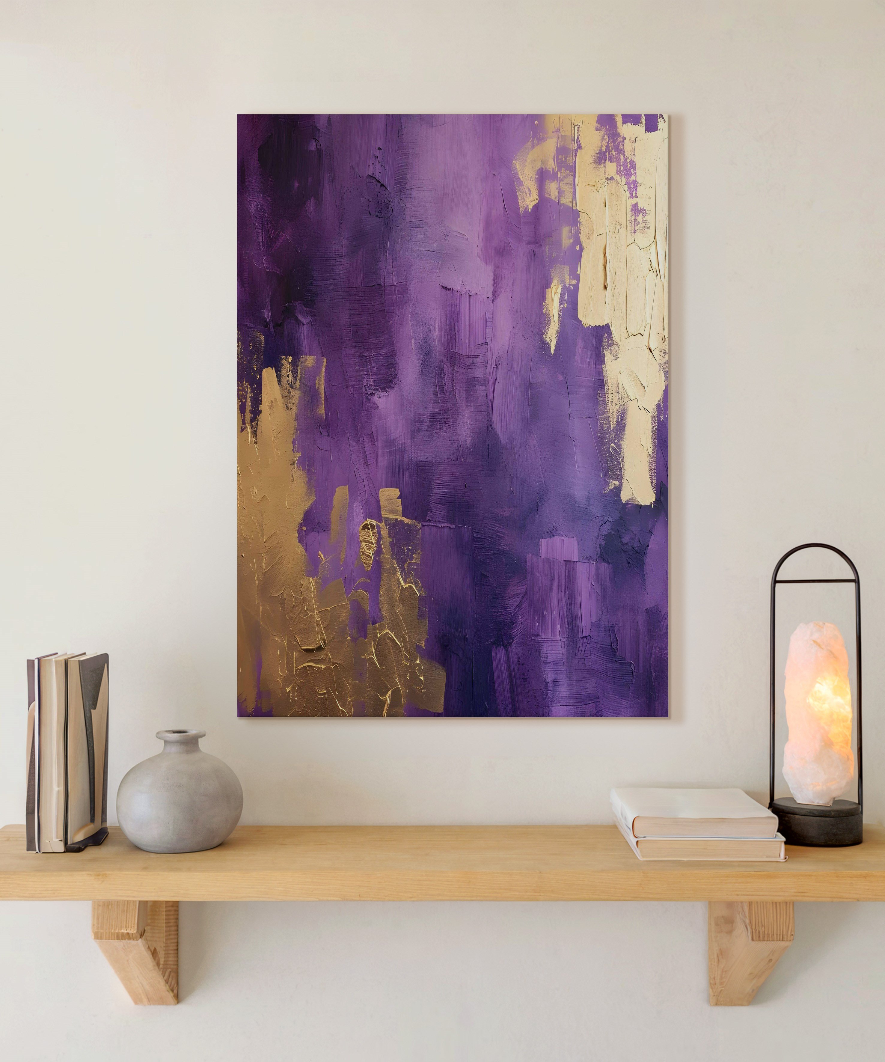Purple and Gold Abstract | Yağlıboya dokulu canvas baskı