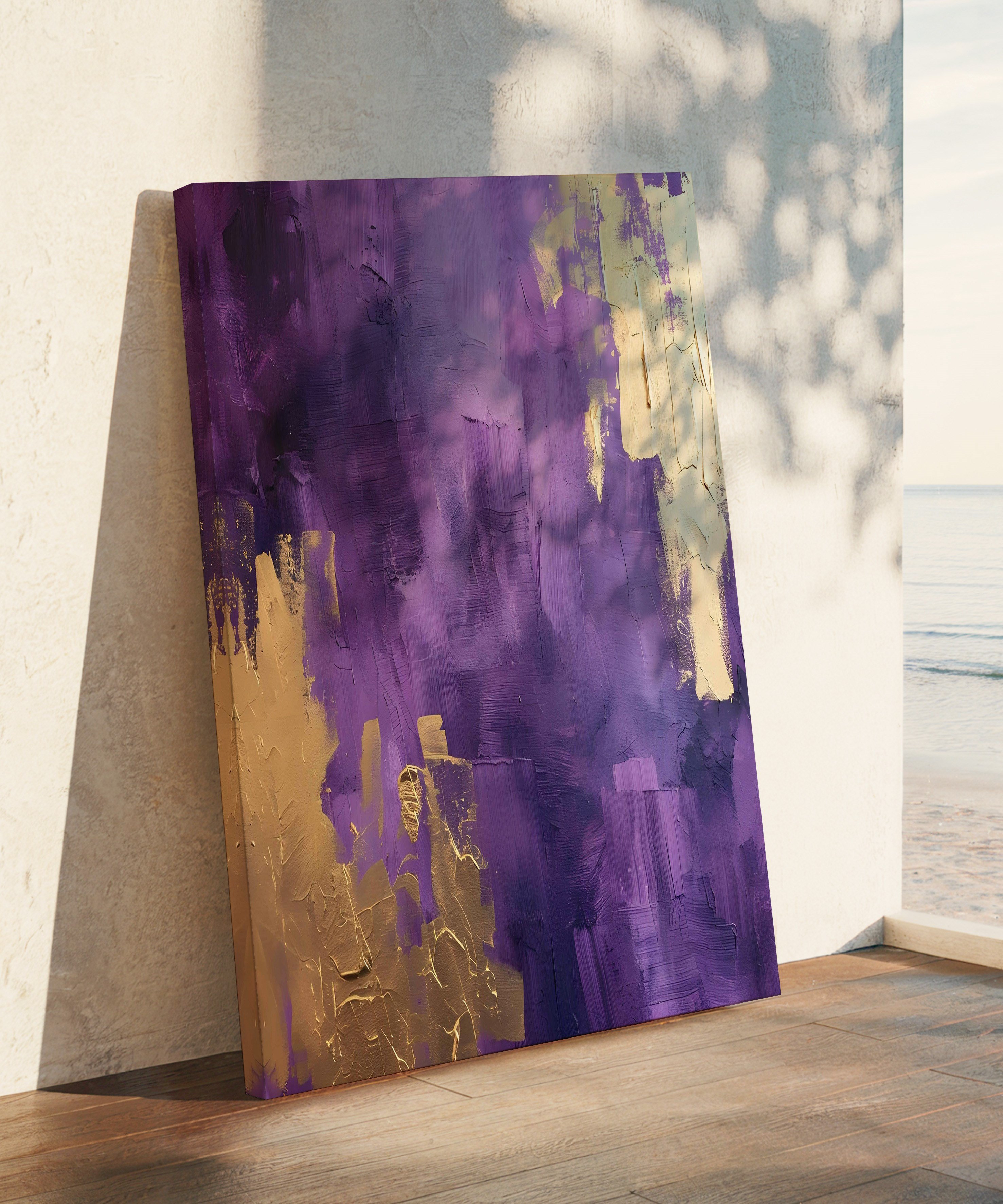 Purple and Gold Abstract | Yağlıboya dokulu canvas baskı