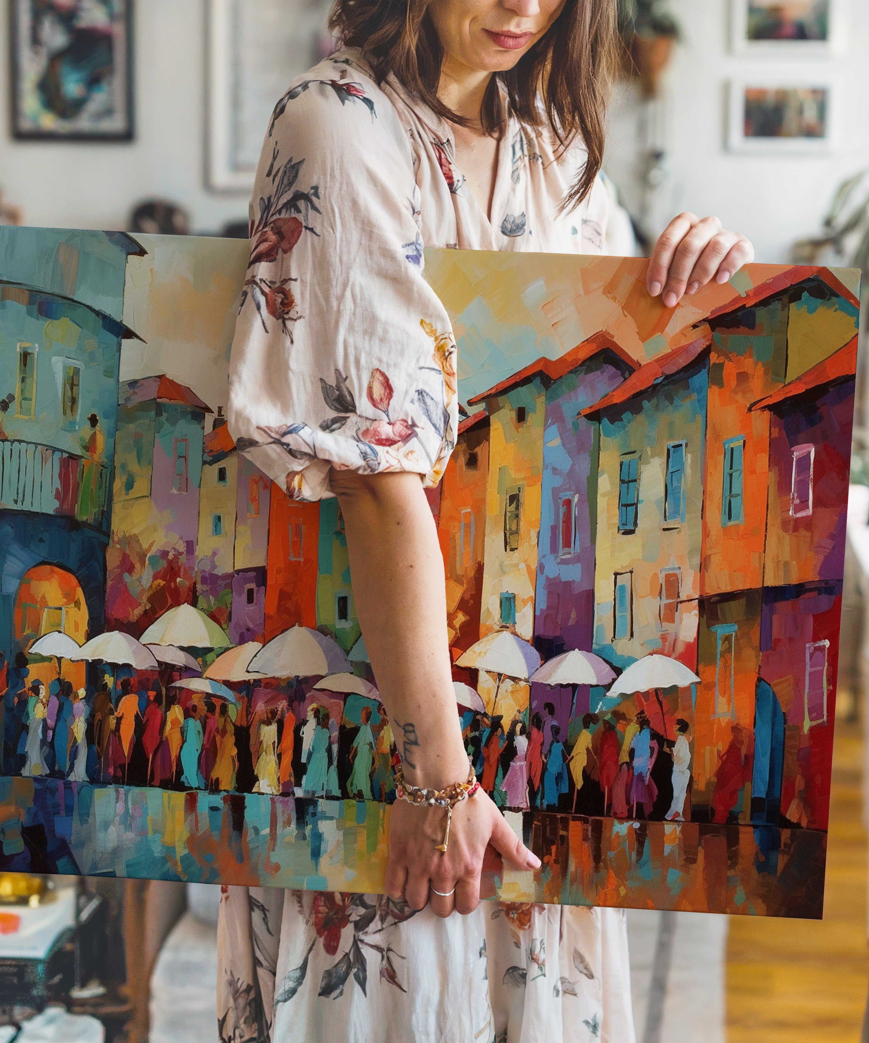 Renklerin Buluştuğu Meydan | Yağlı Boya Dokulu Canvas Baskı