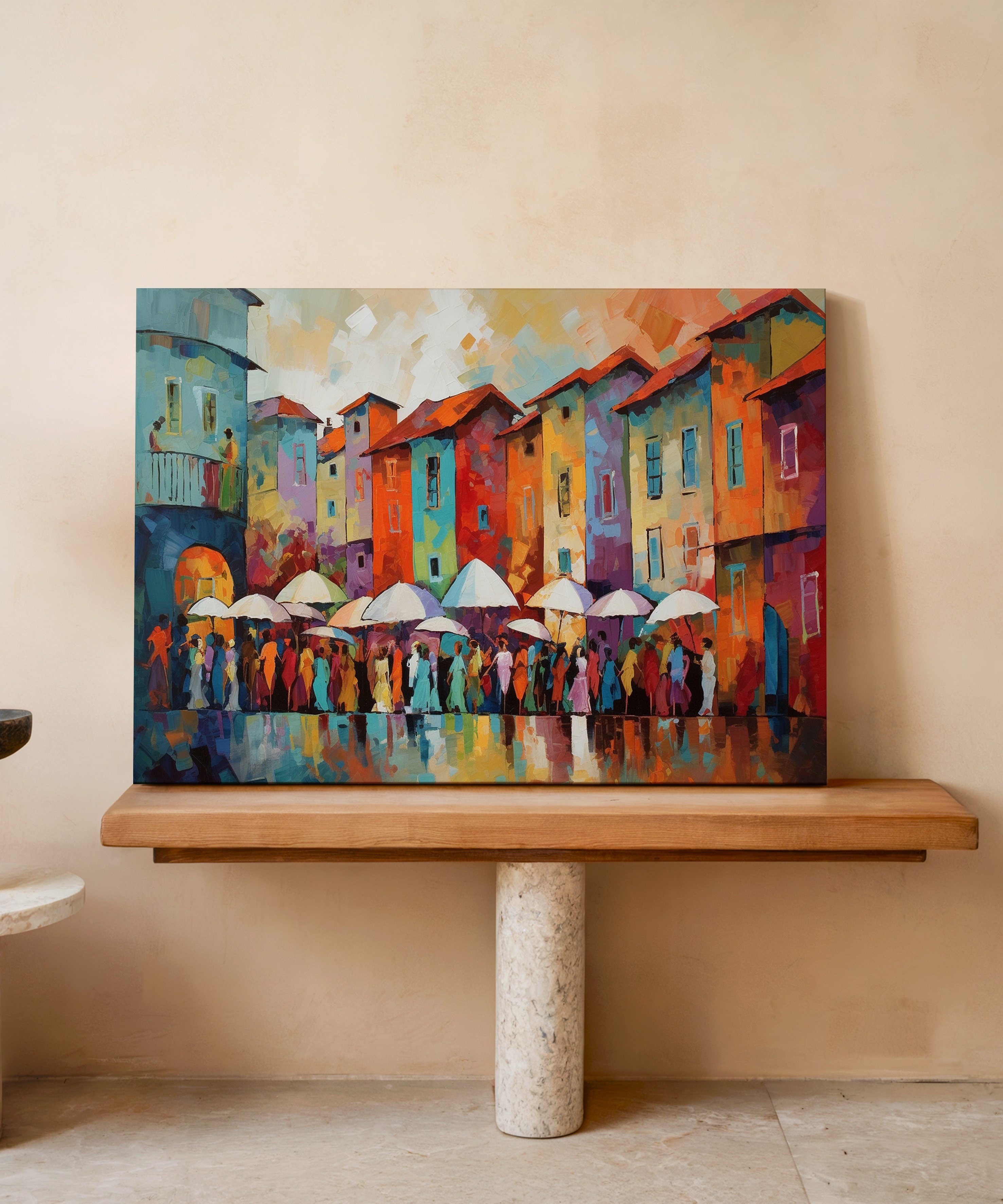 Renklerin Buluştuğu Meydan | Yağlı Boya Dokulu Canvas Baskı