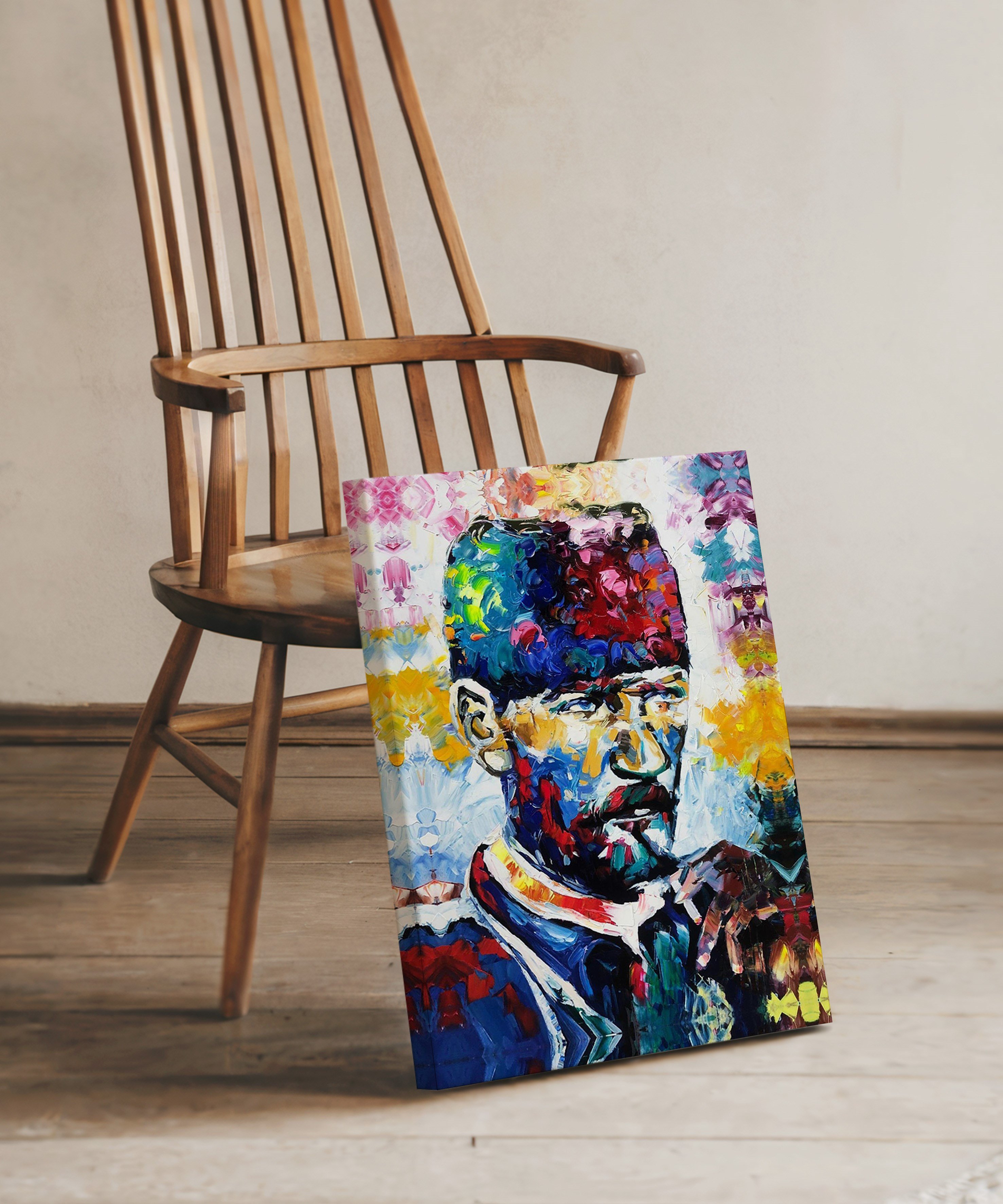 Renkli Atatürk | Yağlı Boya Dokulu Canvas Baskı