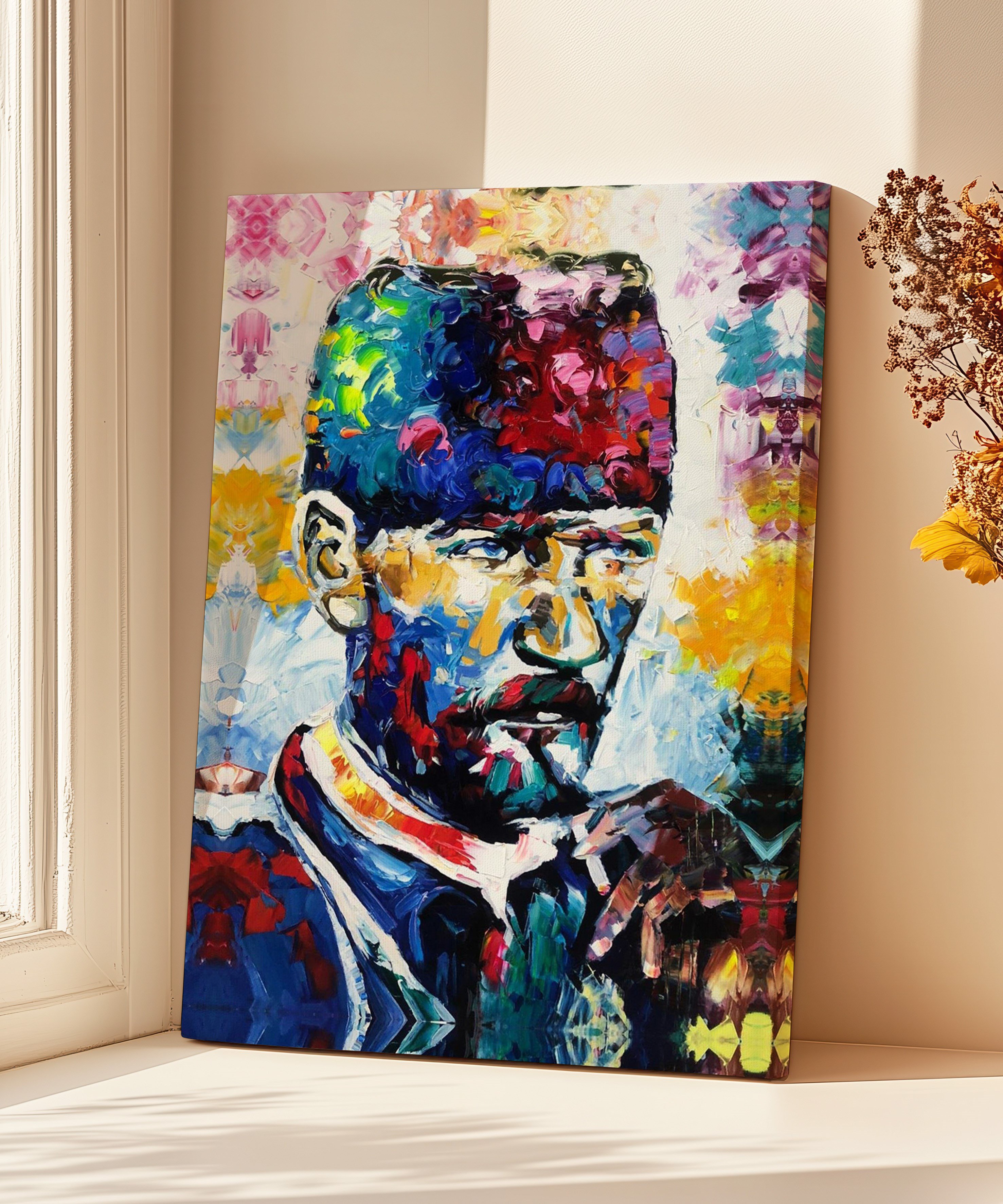 Renkli Atatürk | Yağlı Boya Dokulu Canvas Baskı