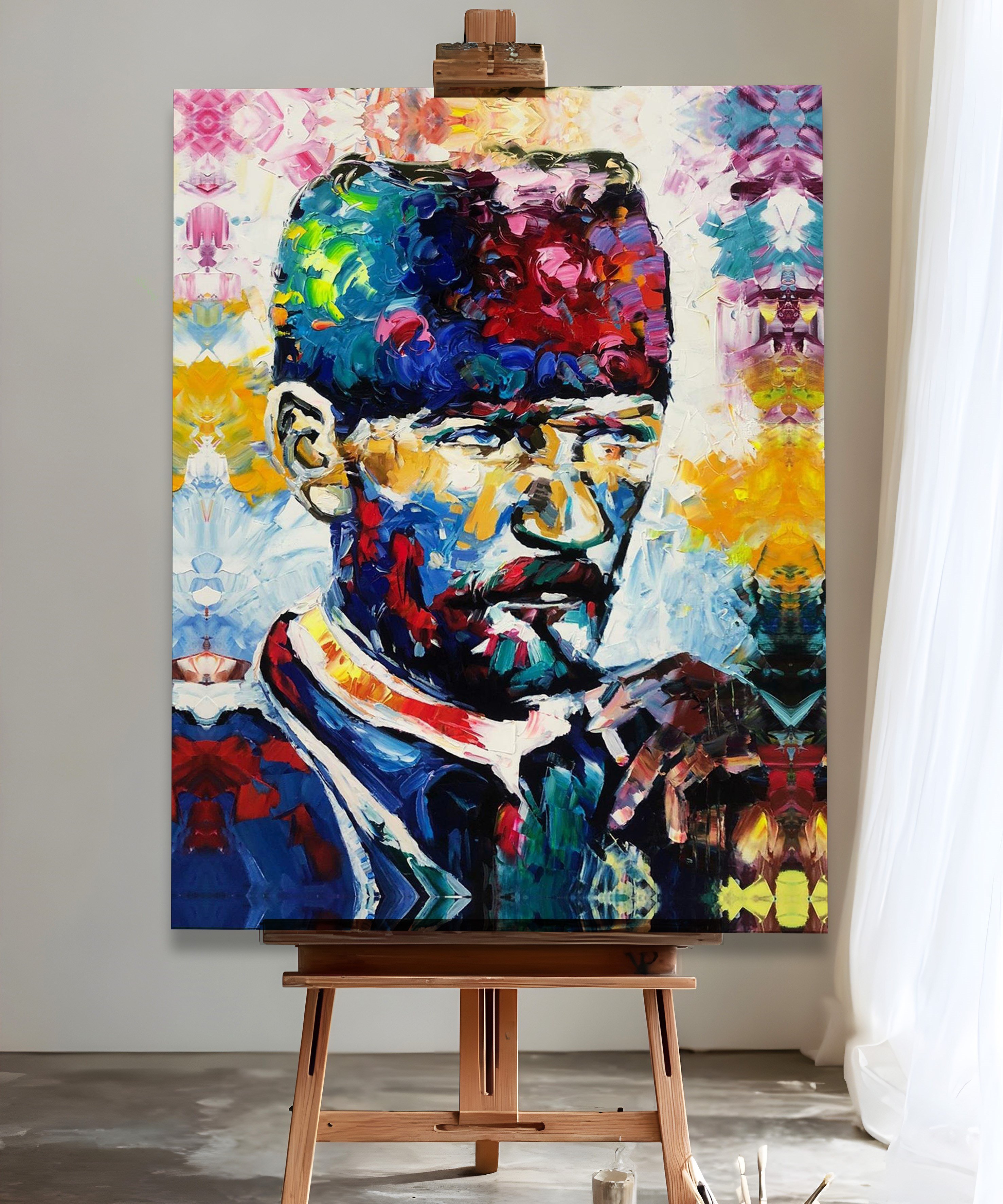 Renkli Atatürk | Yağlı Boya Dokulu Canvas Baskı