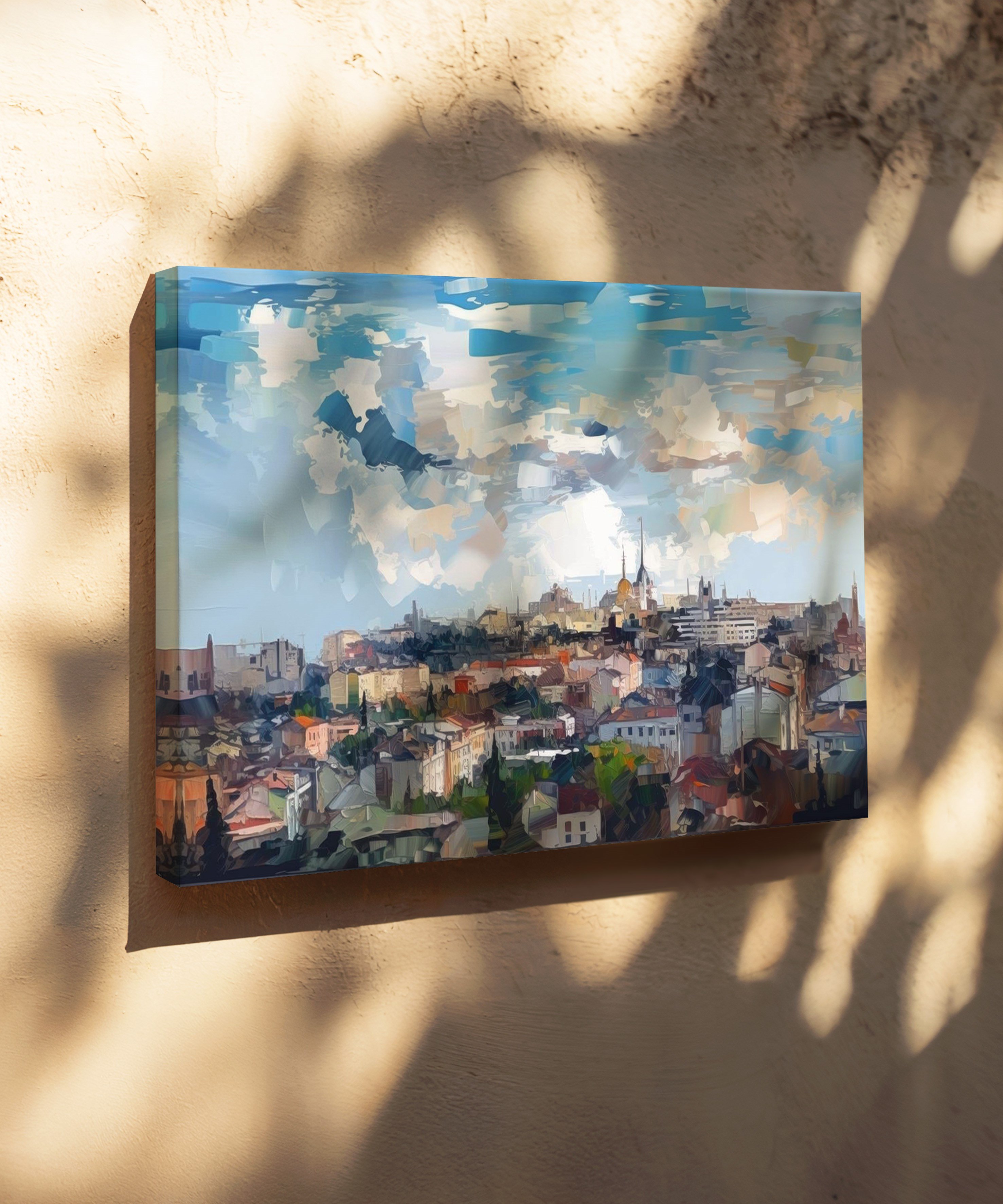 Şehrin Üzerindeki Işık | Yağlı Boya Dokulu Canvas Baskı