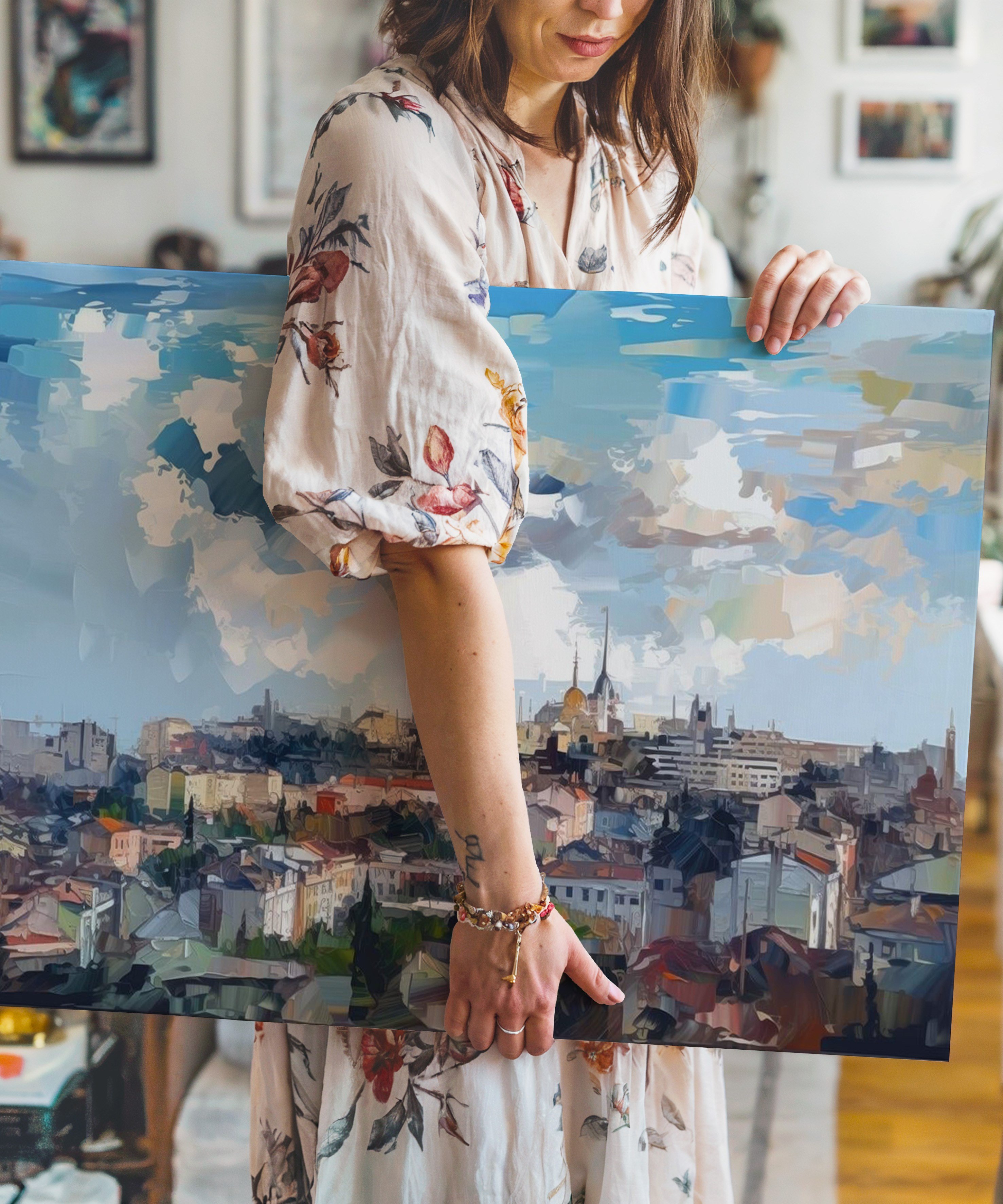 Şehrin Üzerindeki Işık | Yağlı Boya Dokulu Canvas Baskı