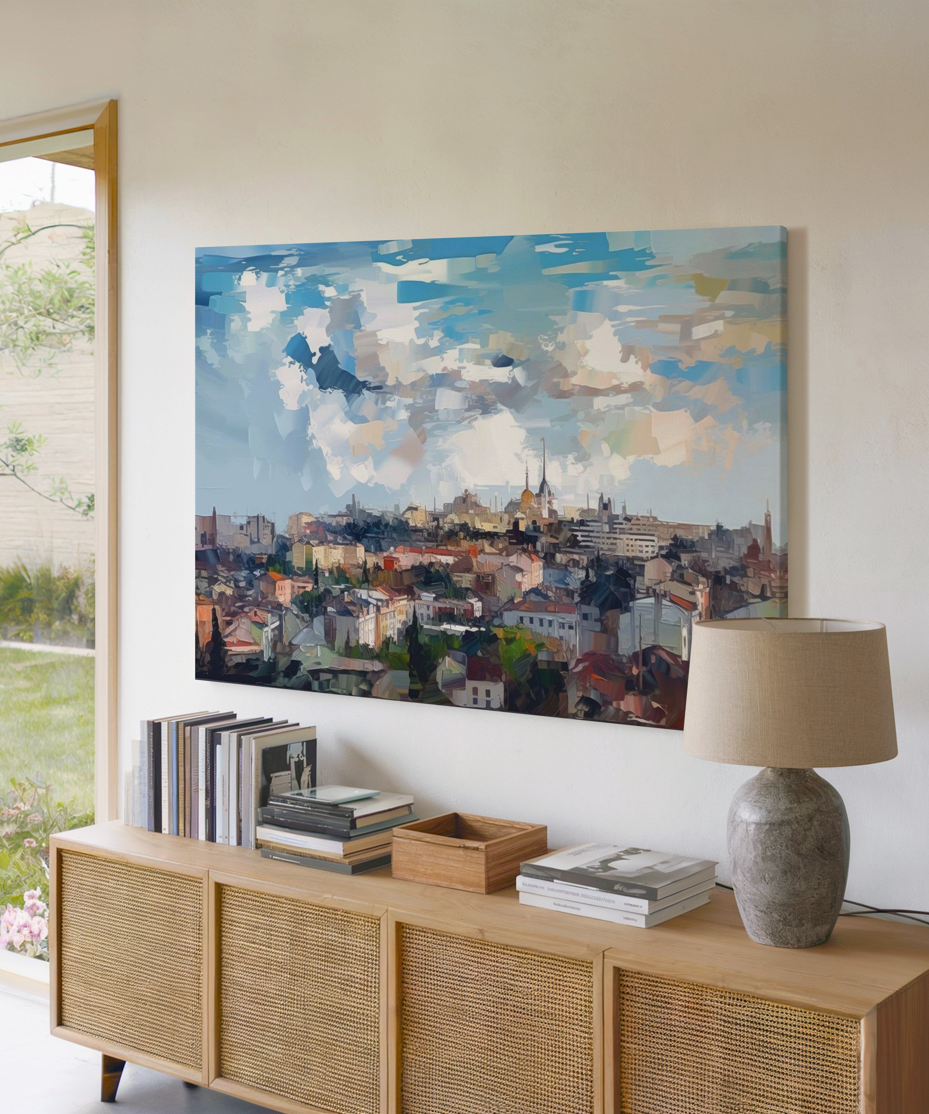 Şehrin Üzerindeki Işık | Yağlı Boya Dokulu Canvas Baskı