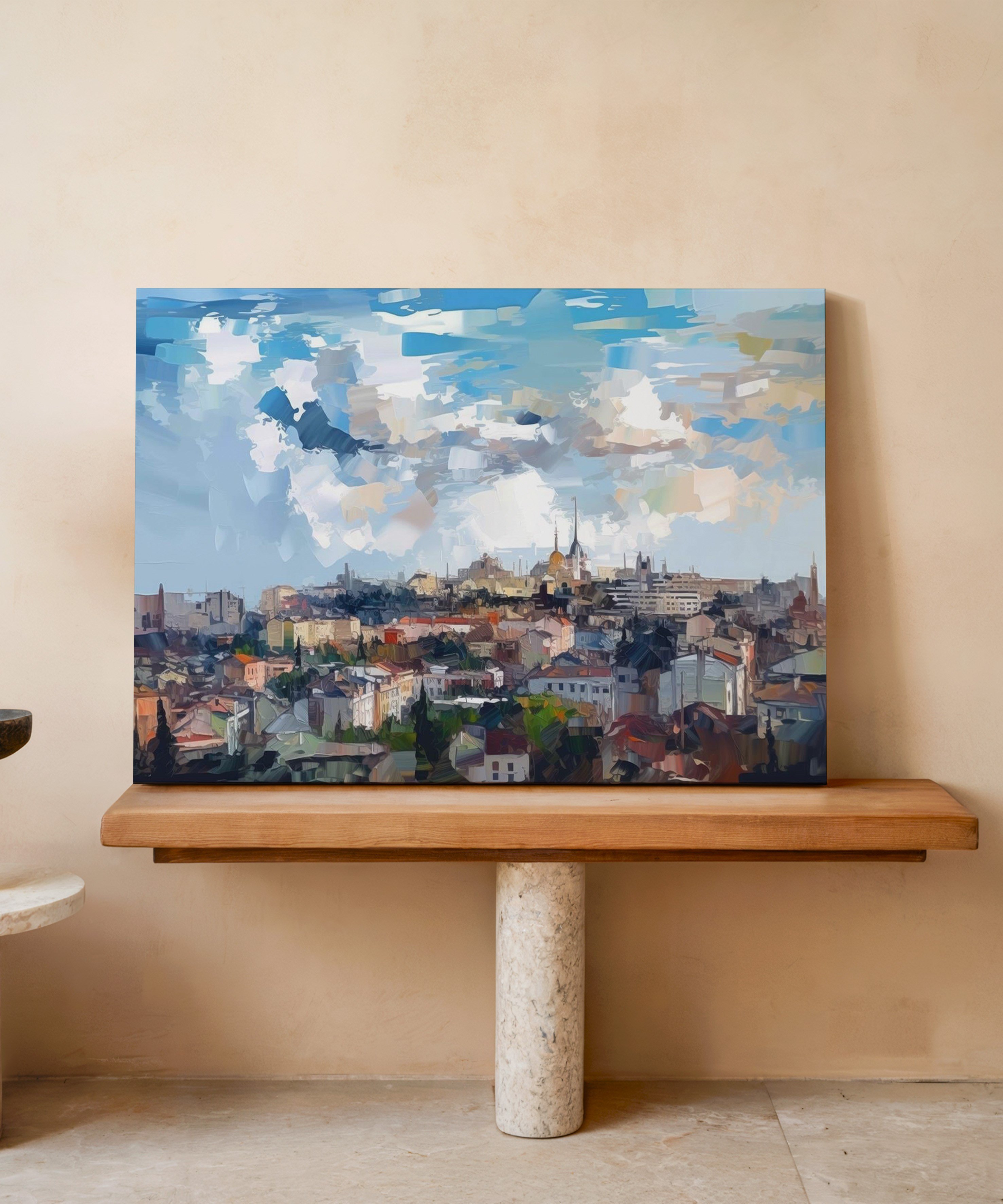 Şehrin Üzerindeki Işık | Yağlı Boya Dokulu Canvas Baskı