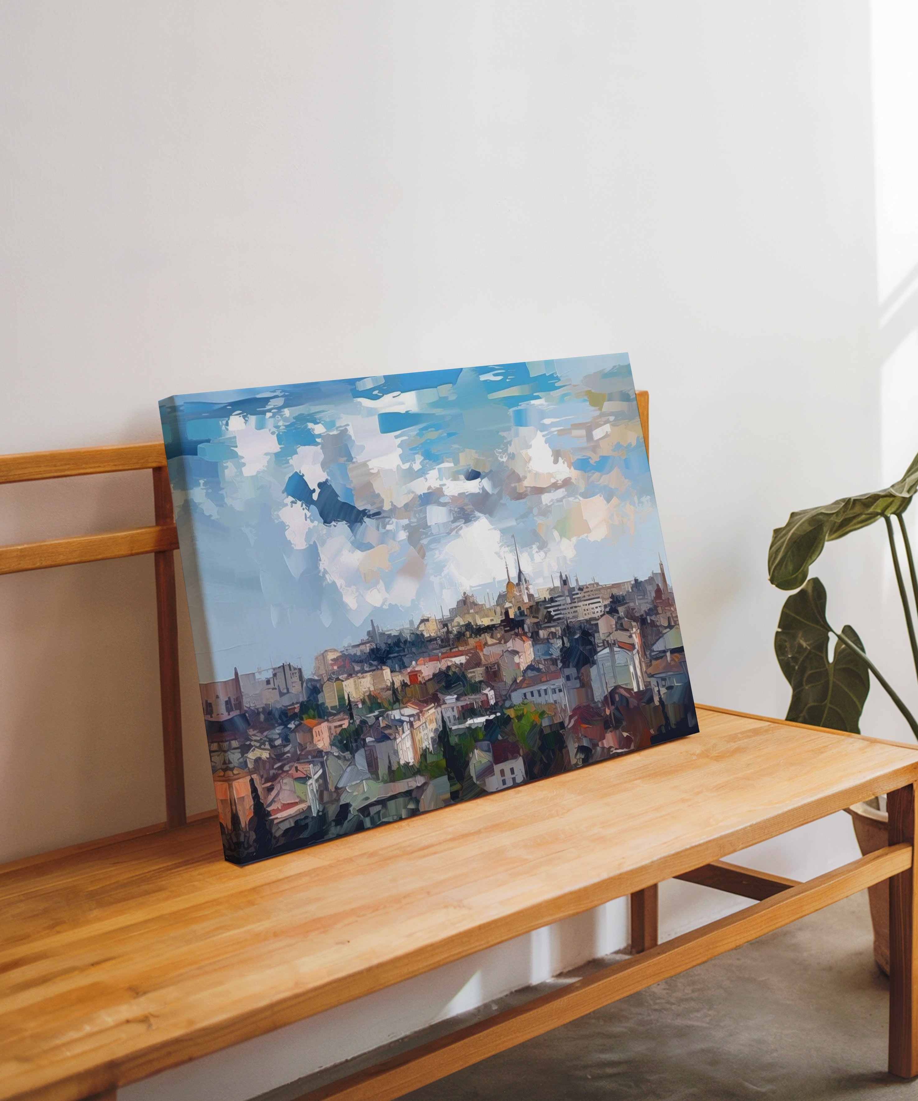 Şehrin Üzerindeki Işık | Yağlı Boya Dokulu Canvas Baskı