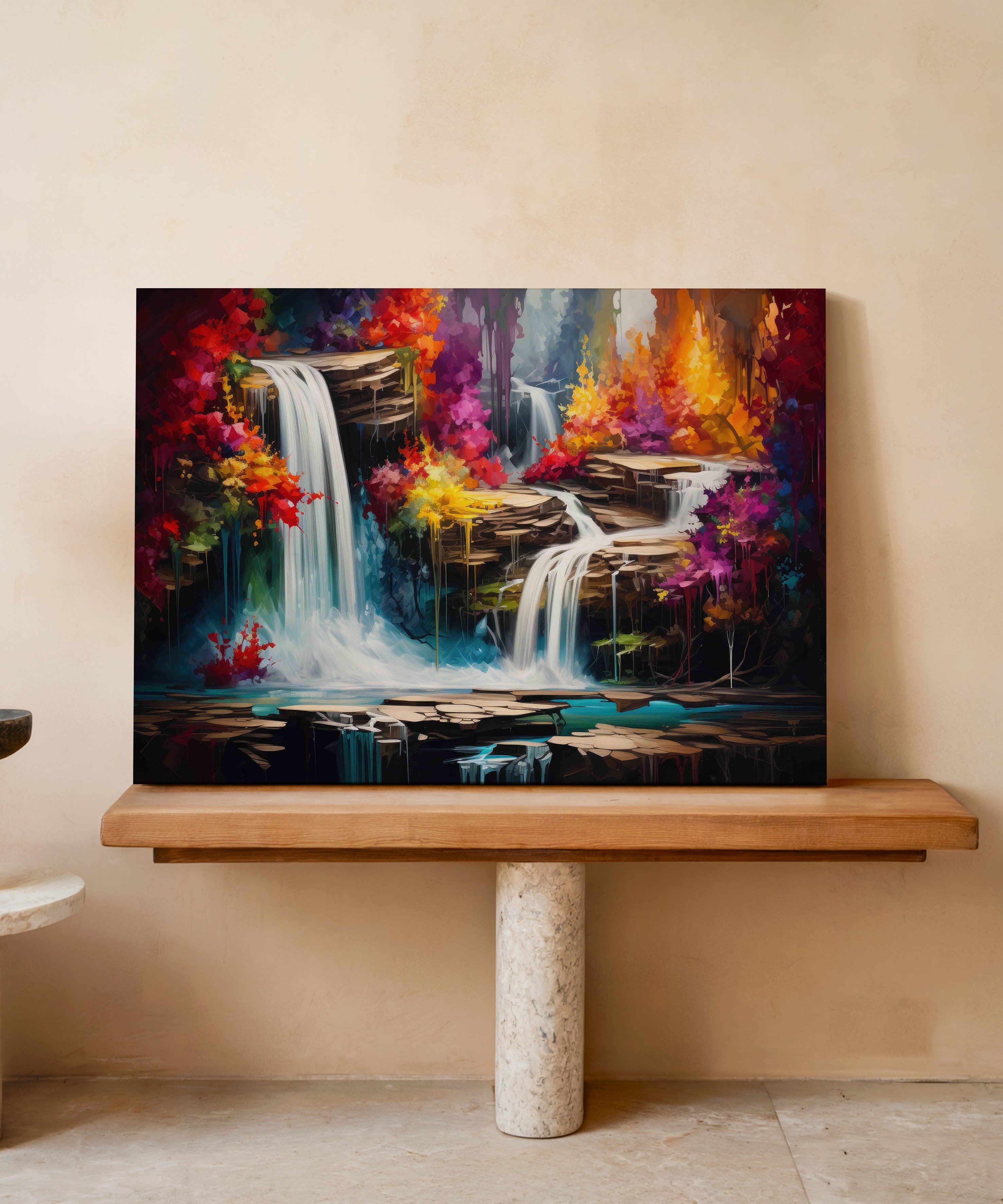 Şelalenin Ezgisi | Yağlı Boya Dokulu Canvas Baskı