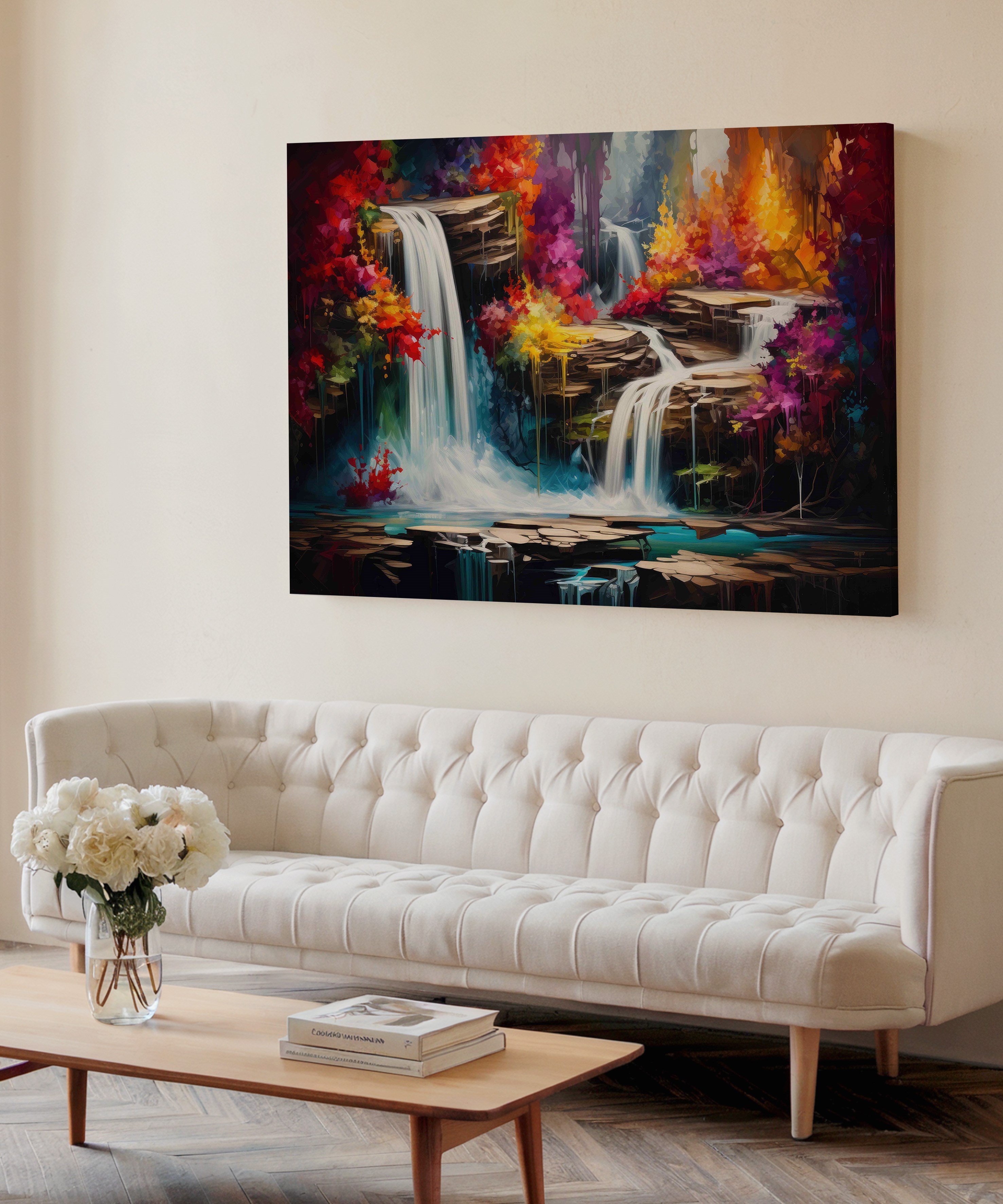 Şelalenin Ezgisi | Yağlı Boya Dokulu Canvas Baskı
