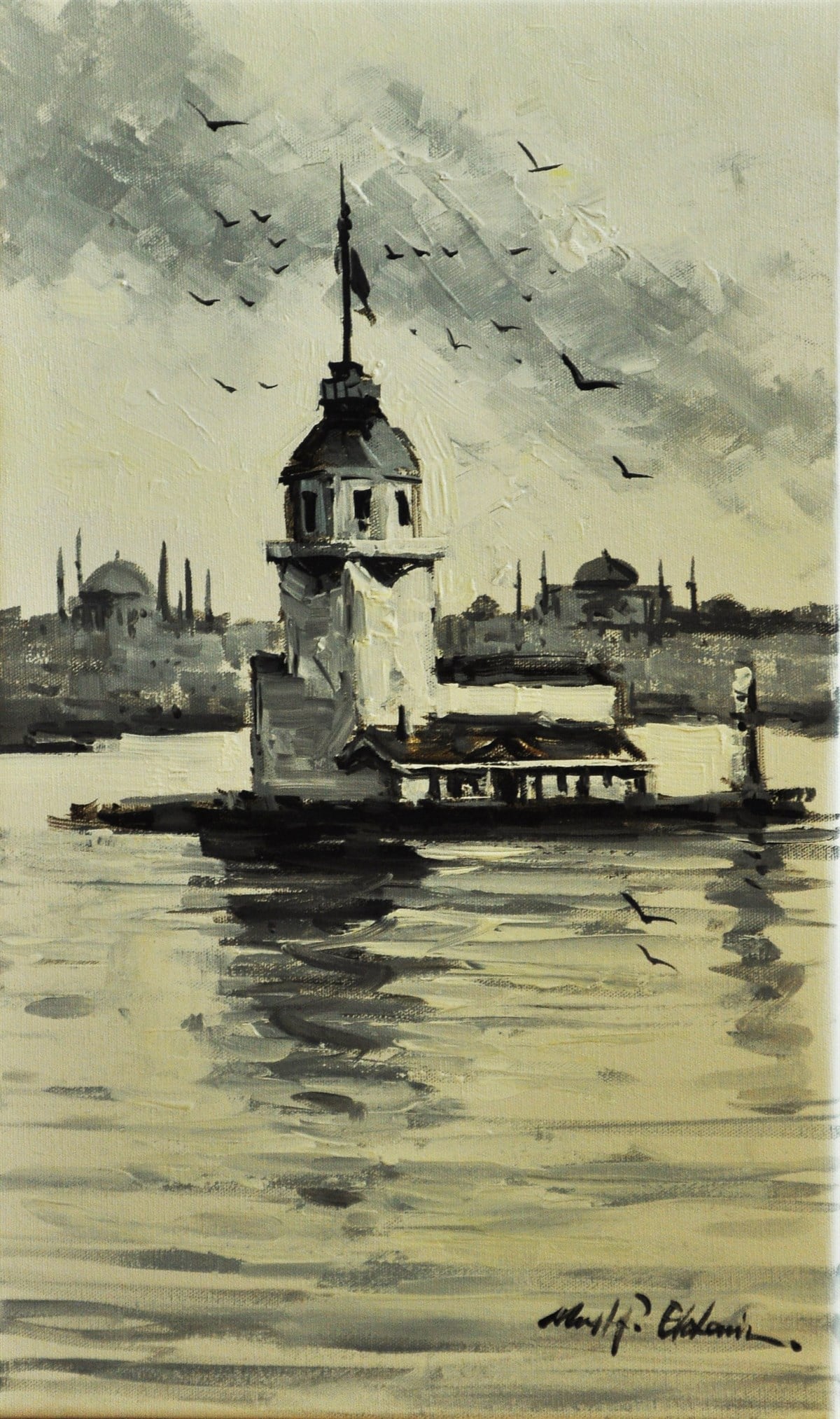 Siyah Beyaz Kız Kulesi | 50 x 70