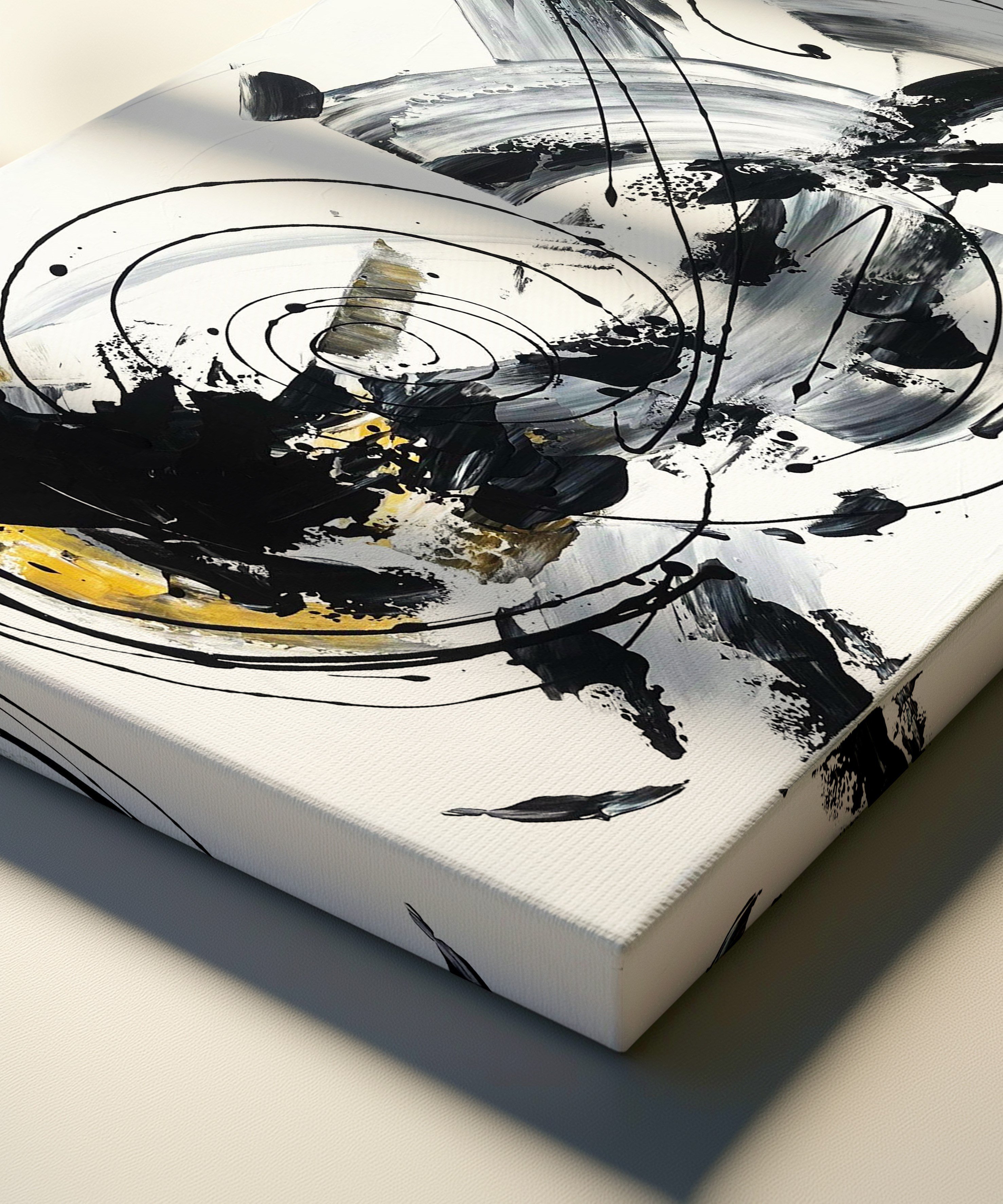 Siyah Beyaz Soyut | Yağlıboya dokulu canvas baskı