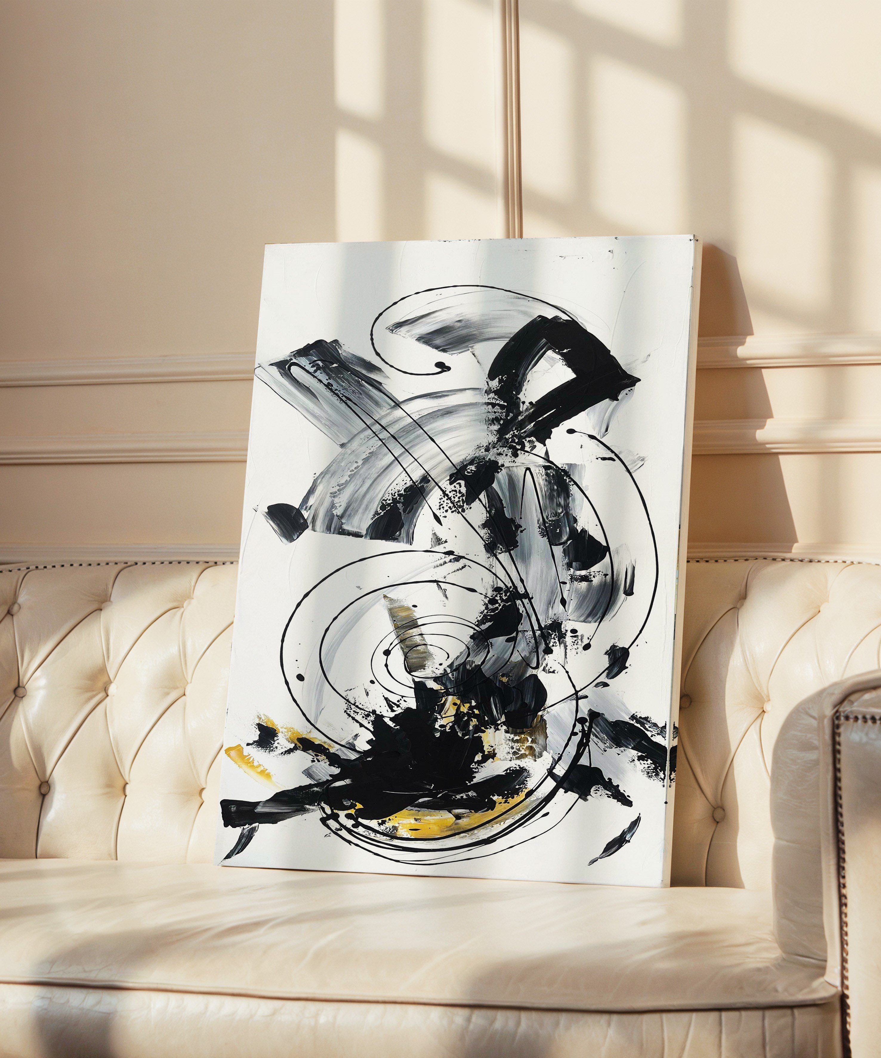 Siyah Beyaz Soyut | Yağlıboya dokulu canvas baskı