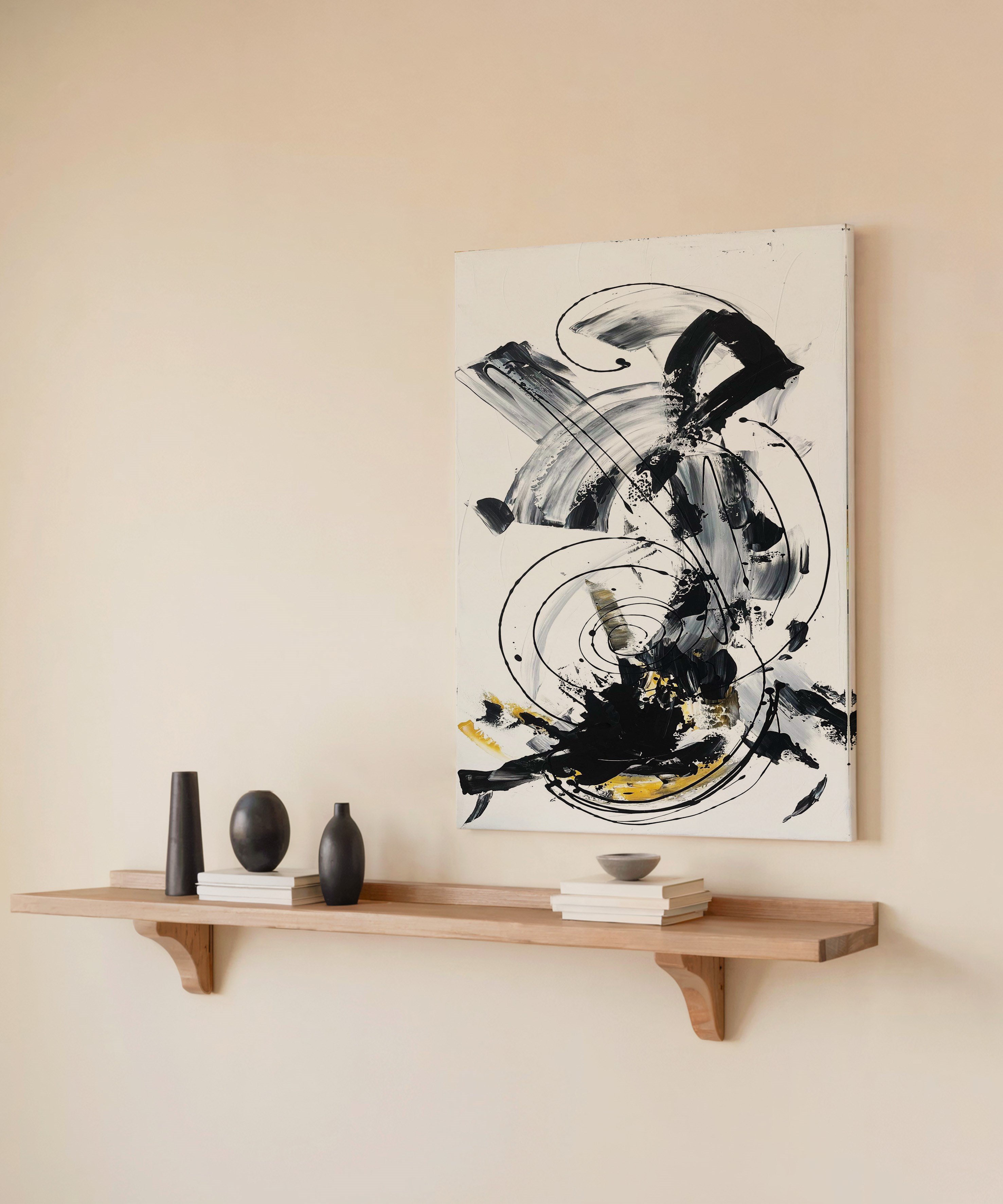 Siyah Beyaz Soyut | Yağlıboya dokulu canvas baskı