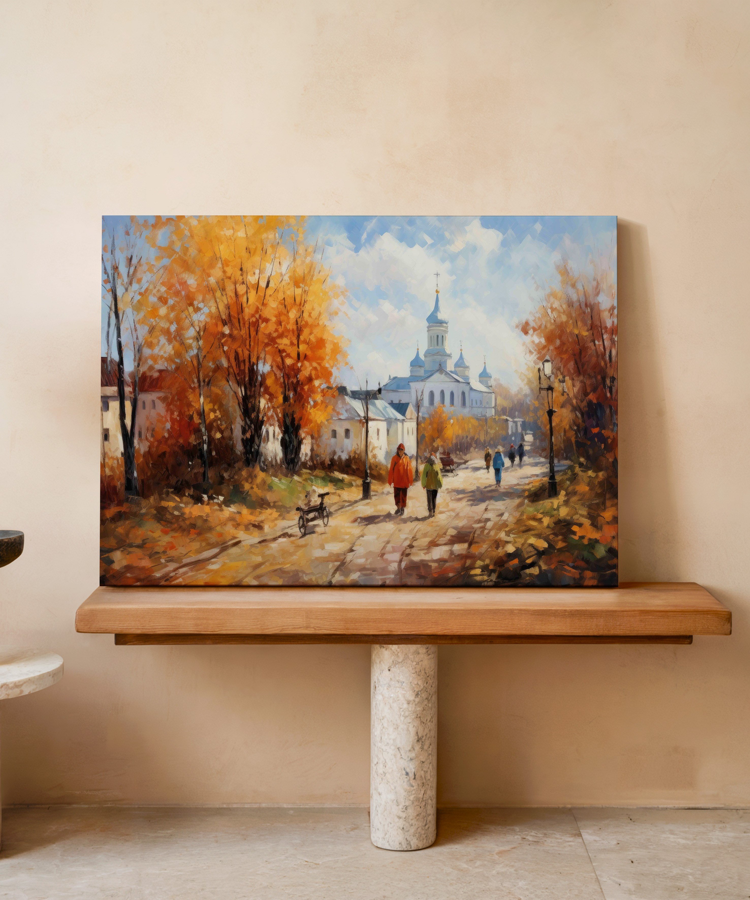 Sonbaharın Sessiz Yolu | Yağlı Boya Dokulu Canvas Baskı