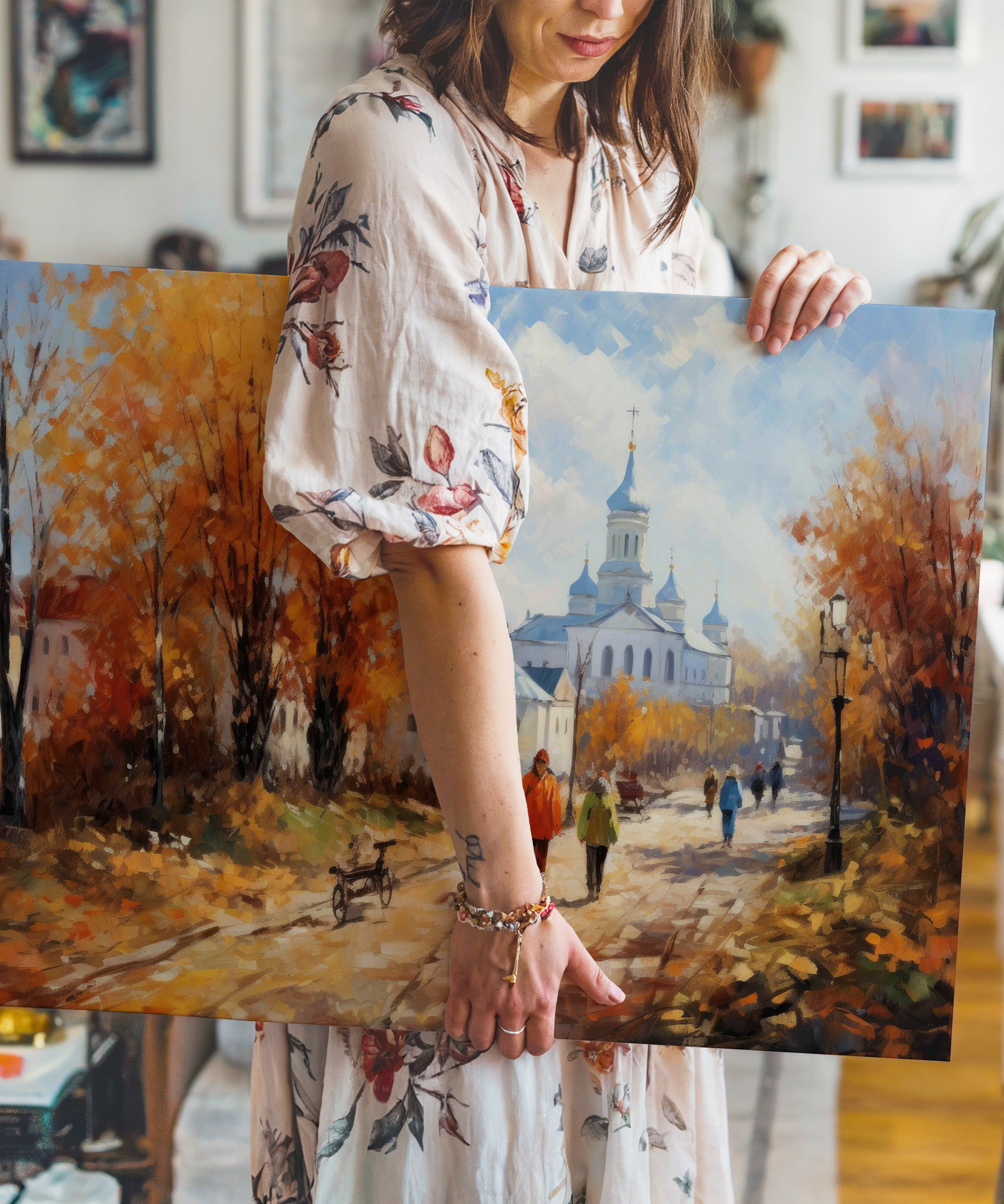 Sonbaharın Sessiz Yolu | Yağlı Boya Dokulu Canvas Baskı