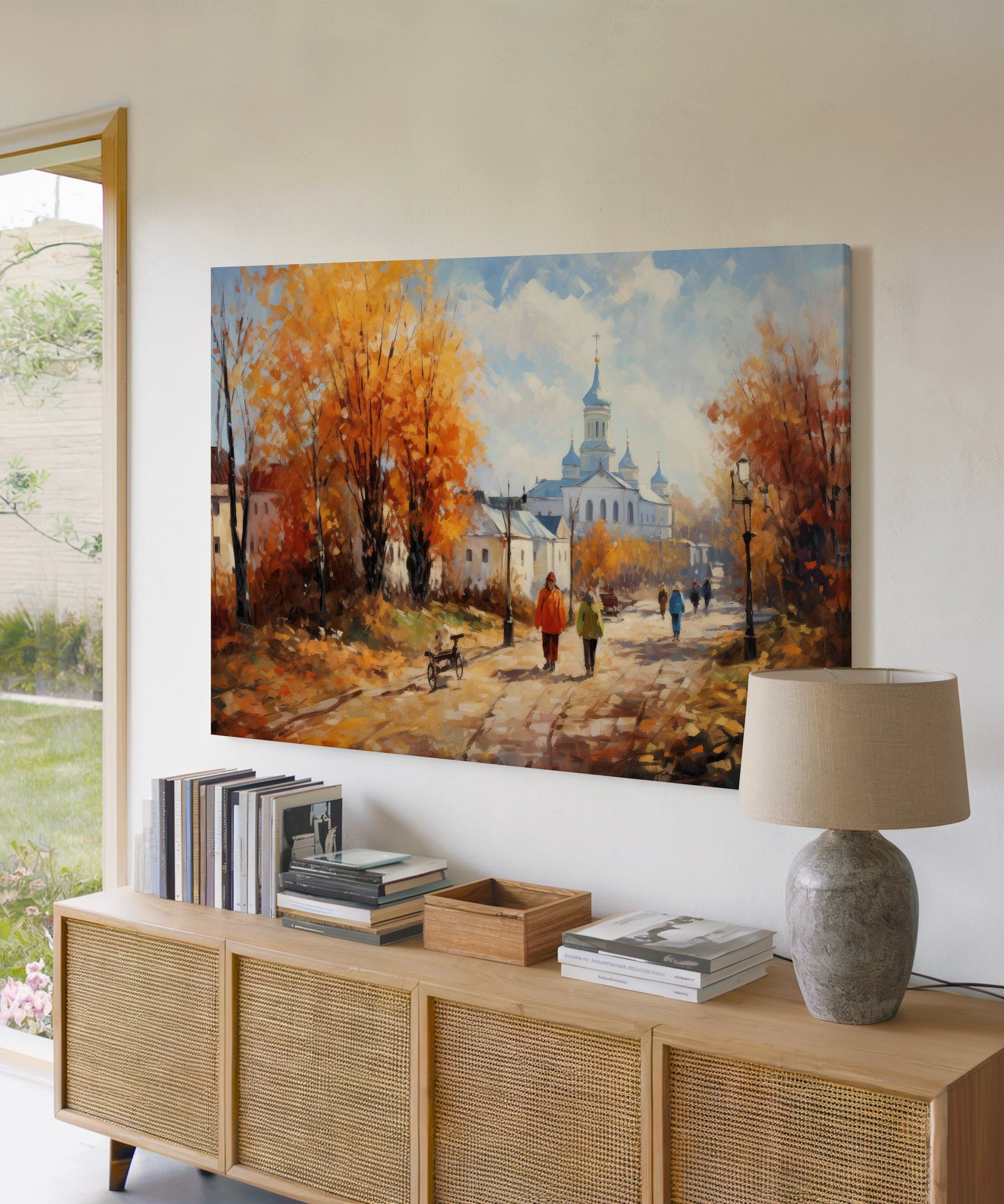 Sonbaharın Sessiz Yolu | Yağlı Boya Dokulu Canvas Baskı