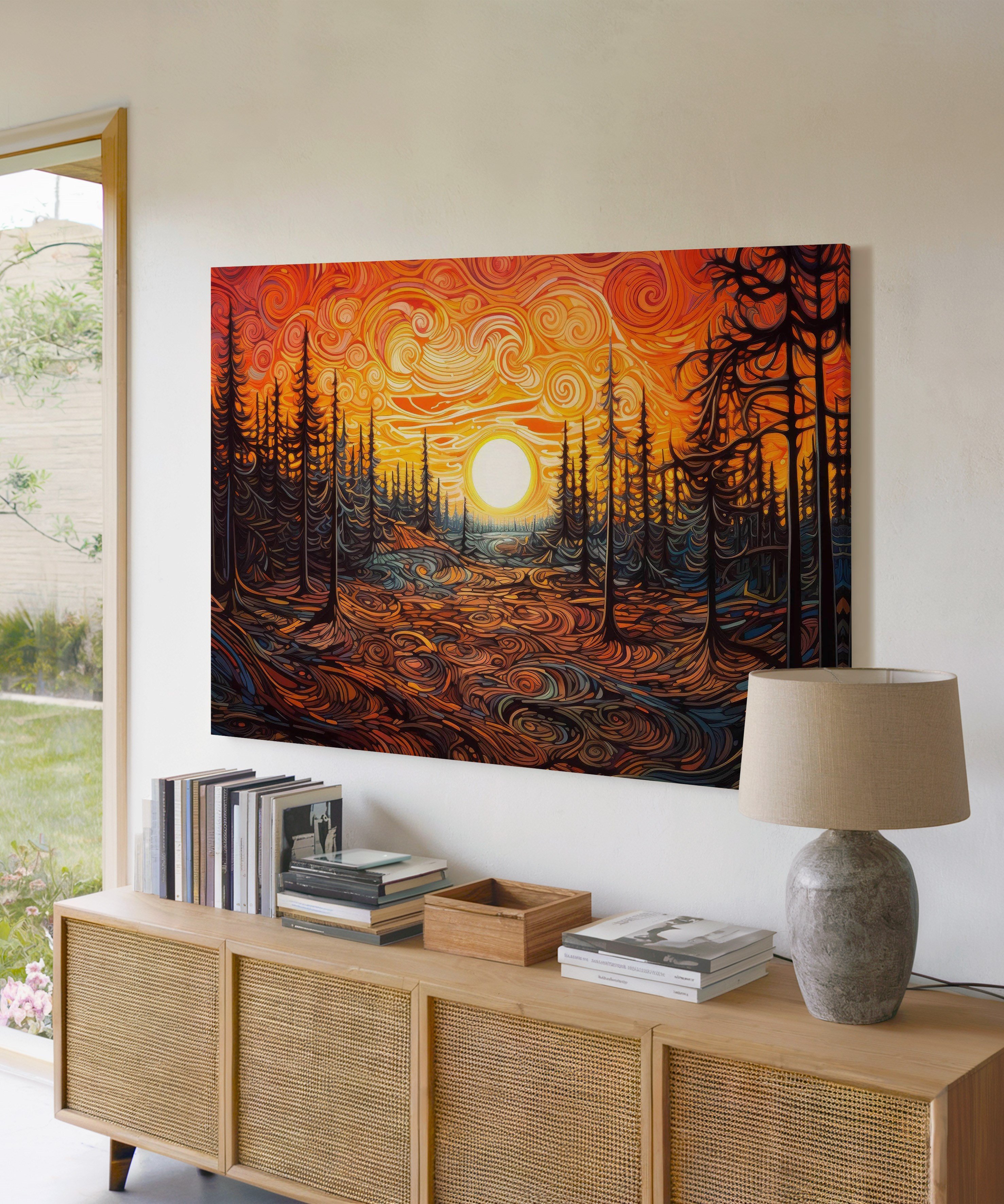 Sunset İn The Forest | Yağlıboya dokulu canvas baskı