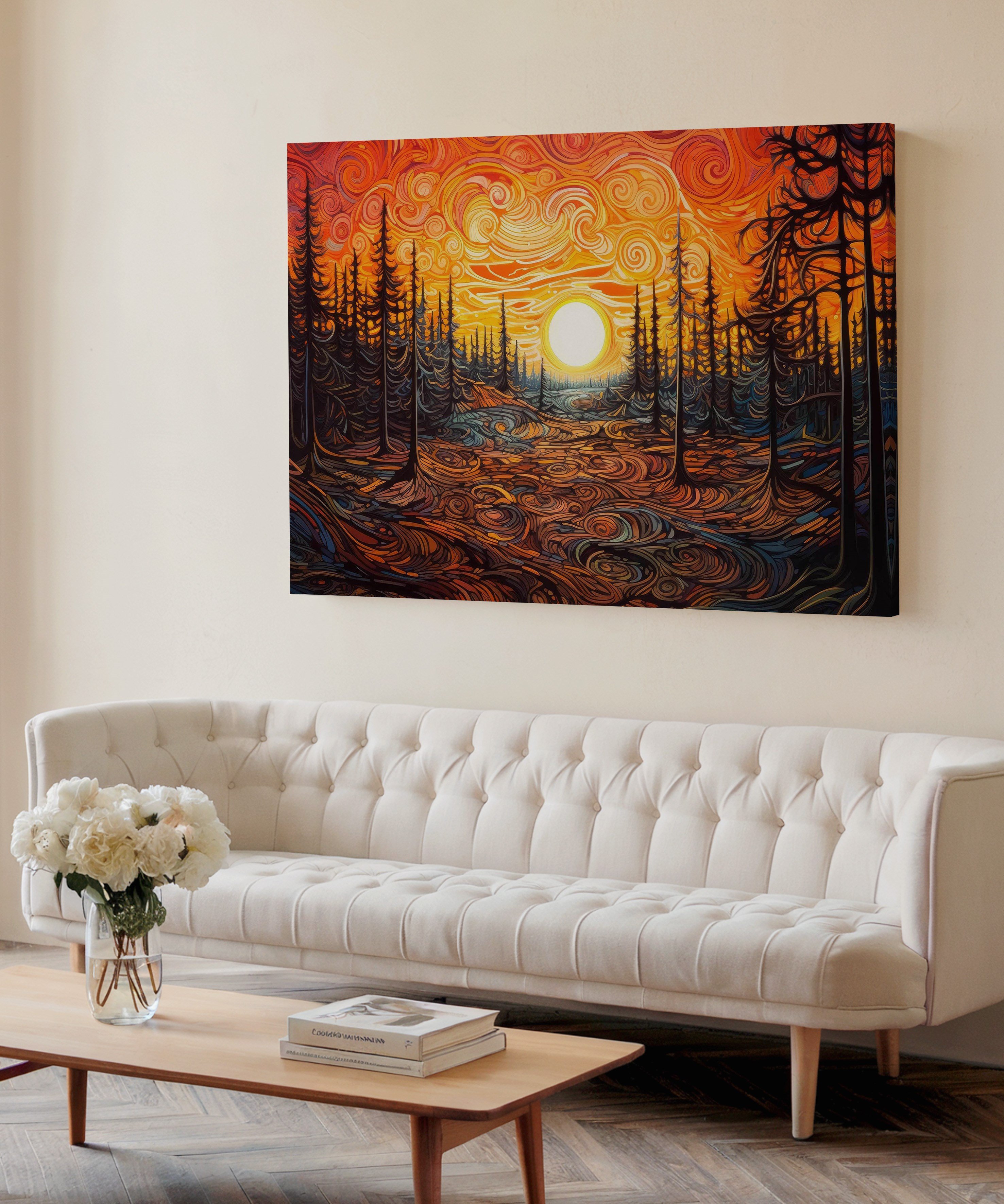 Sunset İn The Forest | Yağlıboya dokulu canvas baskı