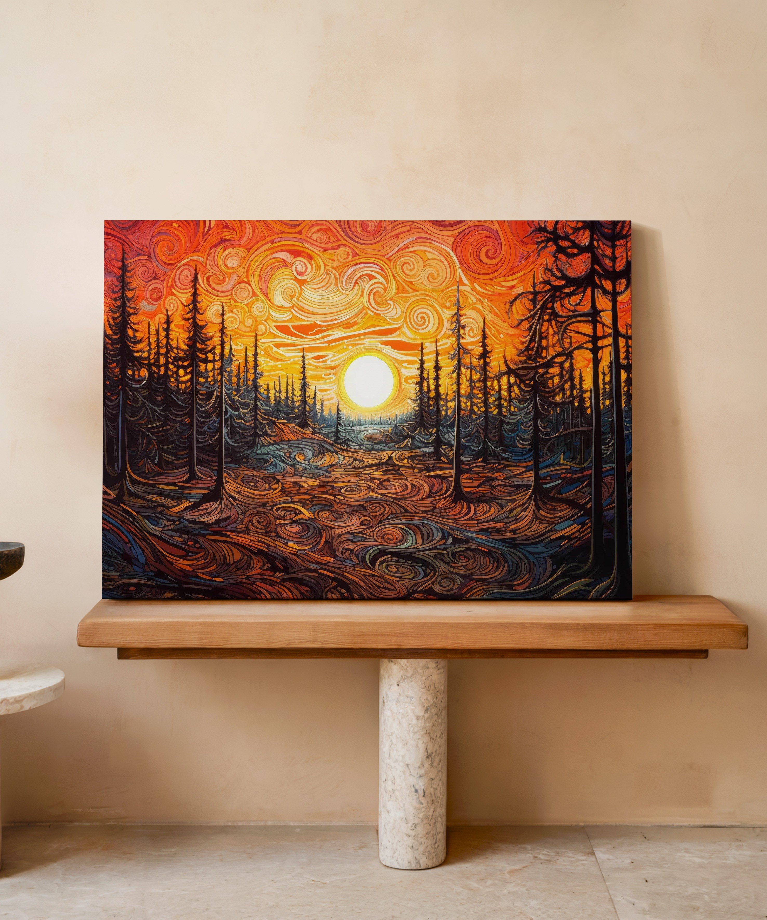 Sunset İn The Forest | Yağlıboya dokulu canvas baskı