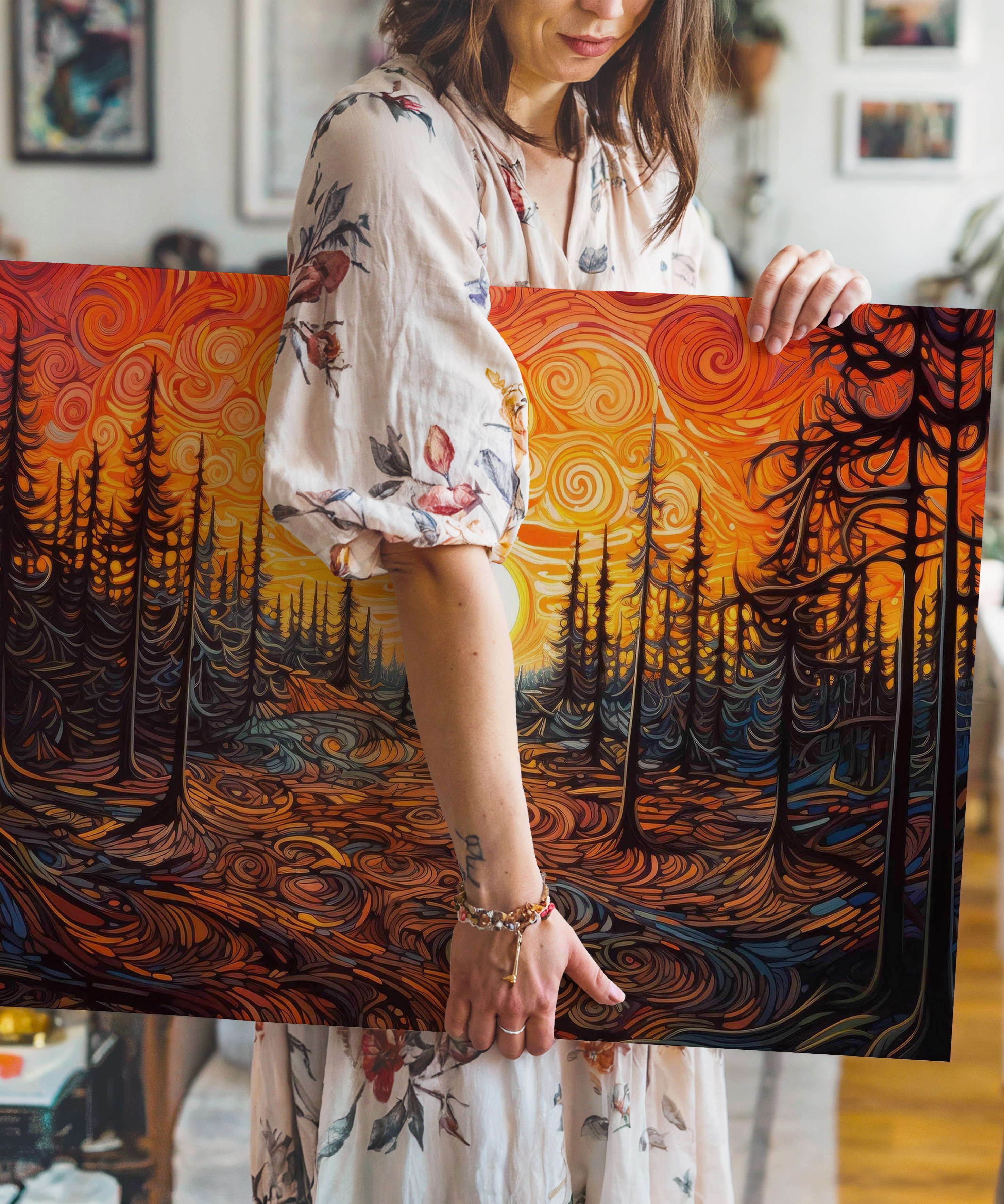 Sunset İn The Forest | Yağlıboya dokulu canvas baskı