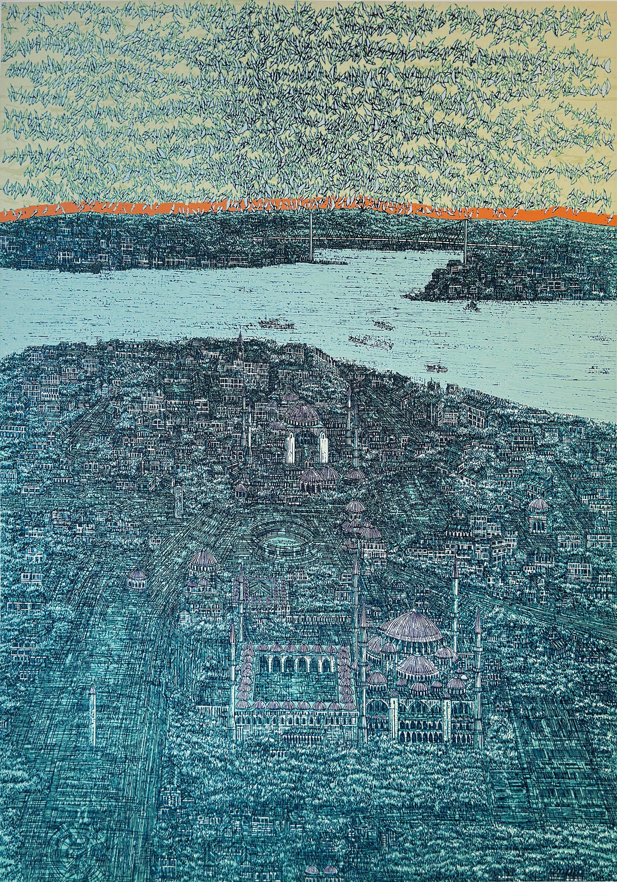 Turkuaz İstanbul da Kuşlar 28/100  | DEVRİM ERBİL GICLÉE  BASKI