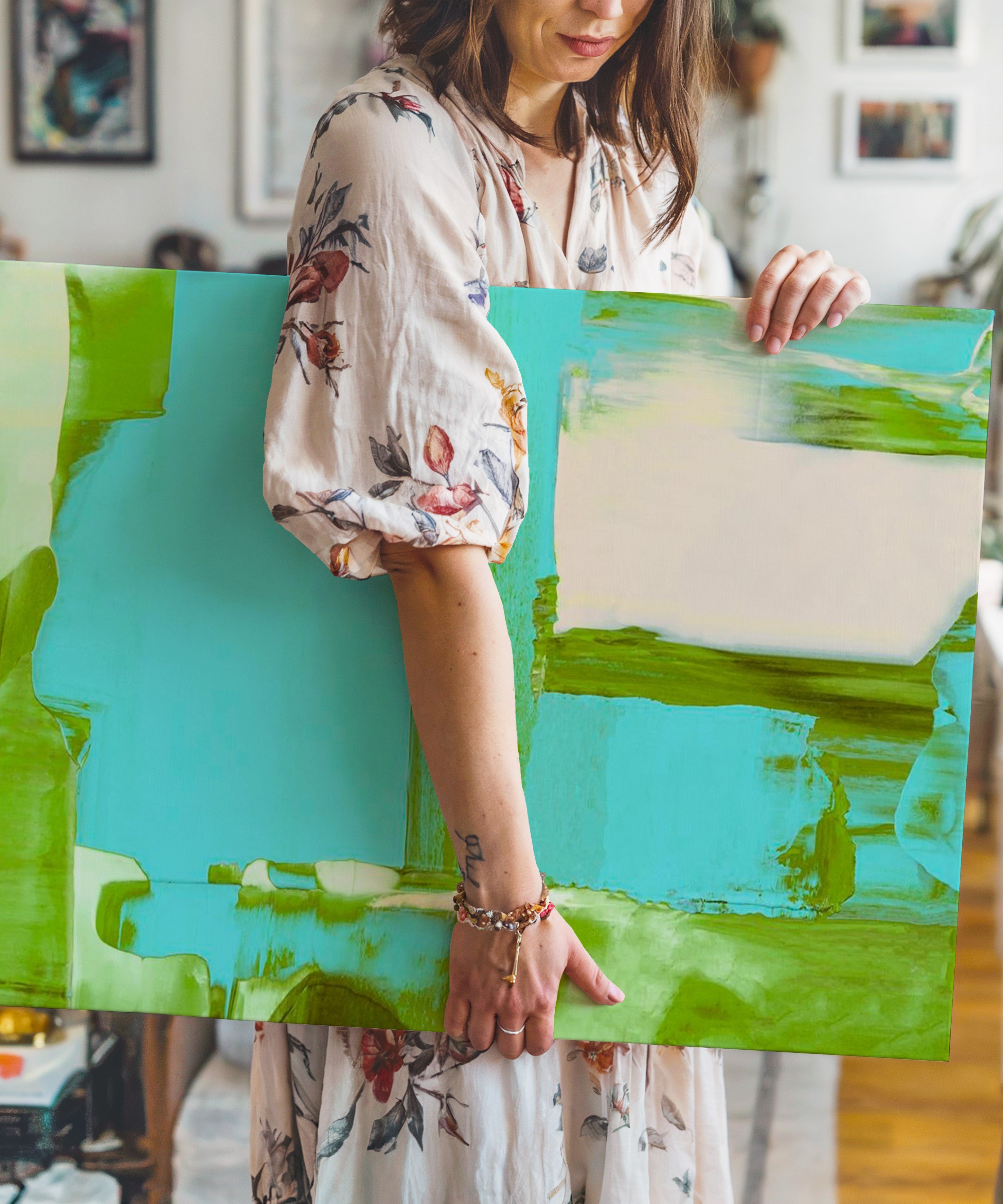 Turkuaz Yeşil | Yağlıboya dokulu canvas baskı