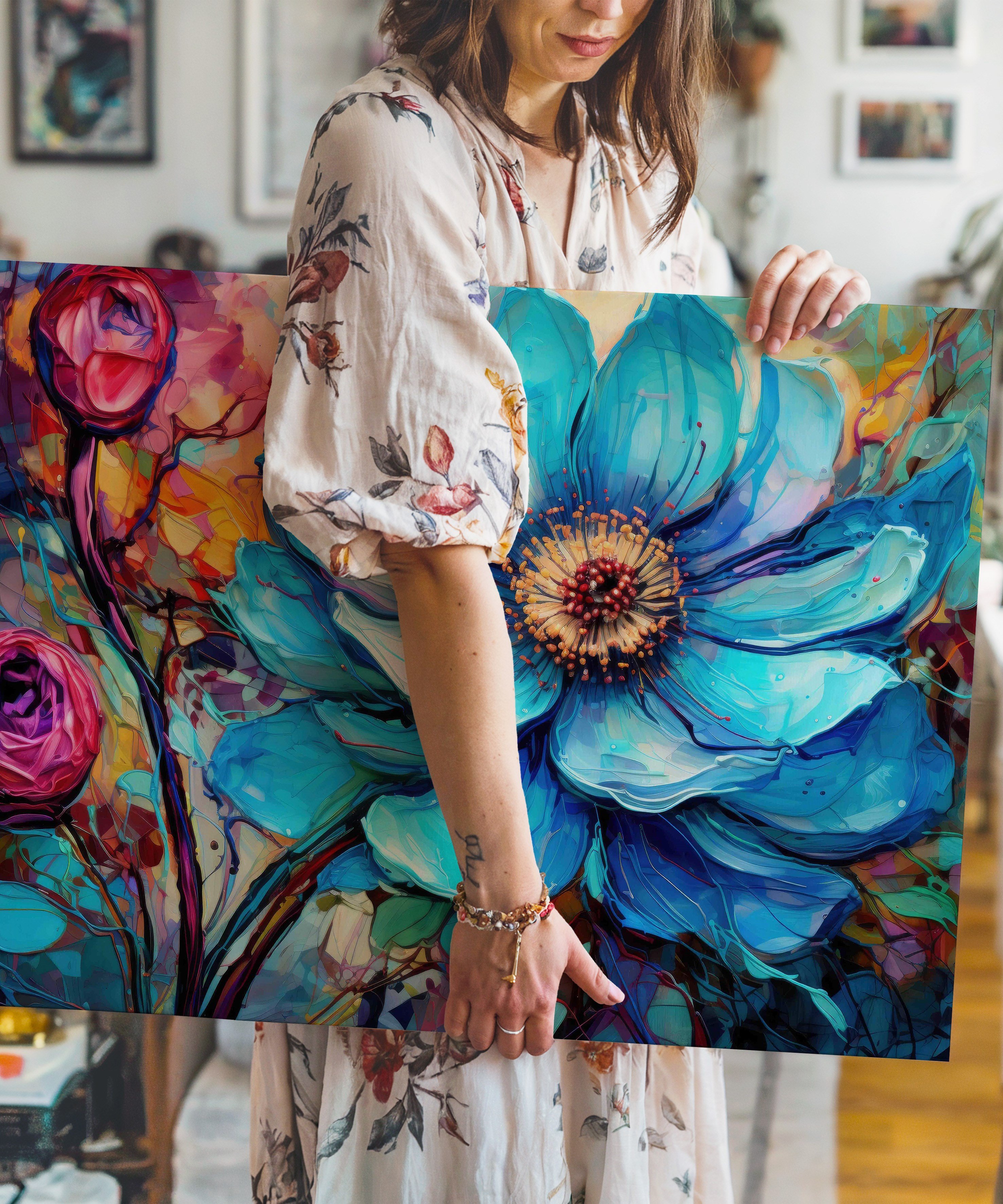 Turkuazın Zarafeti | Yağlı Boya Dokulu Canvas Baskı