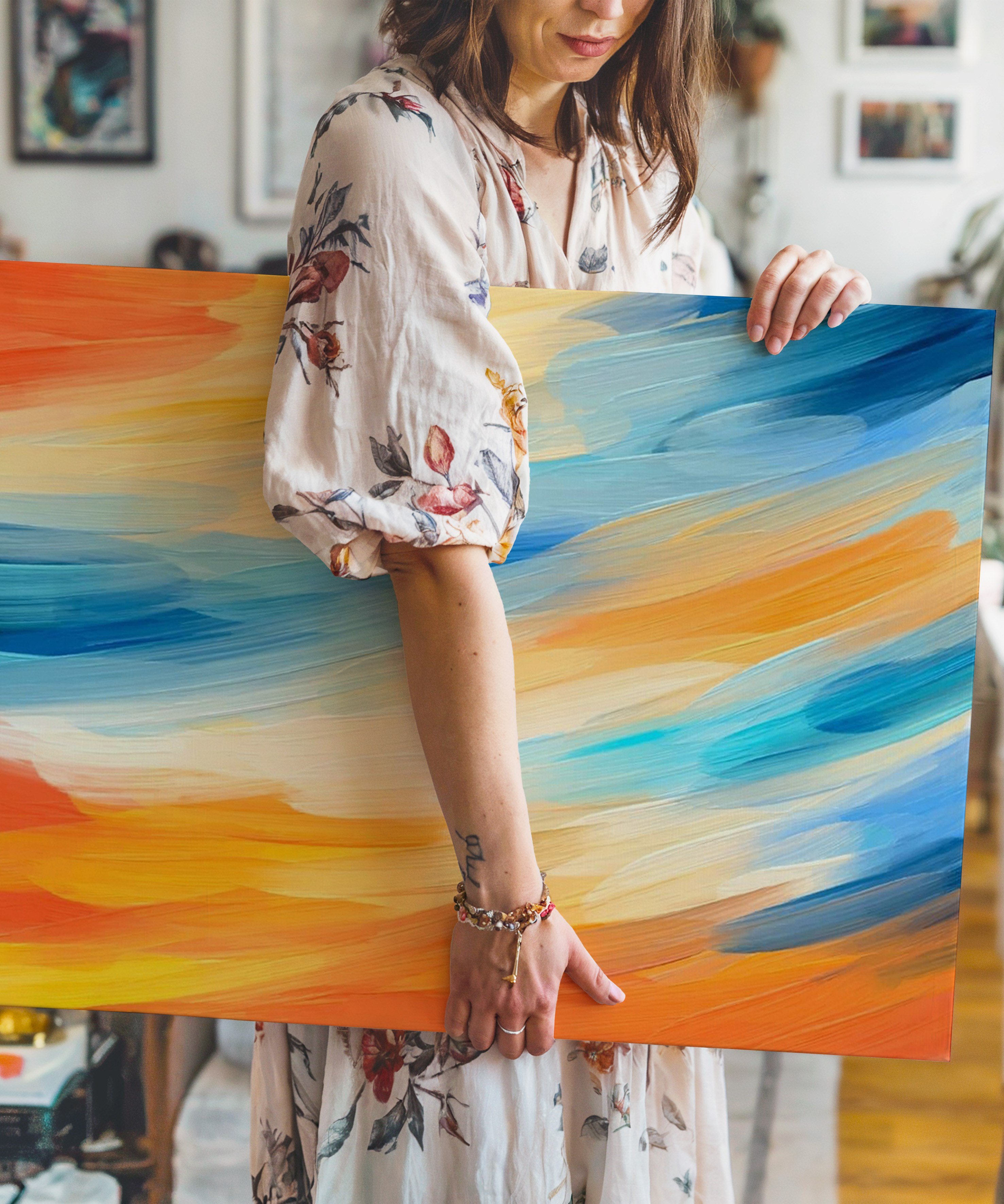 Turuncu Mavi | Yağlıboya dokulu canvas baskı
