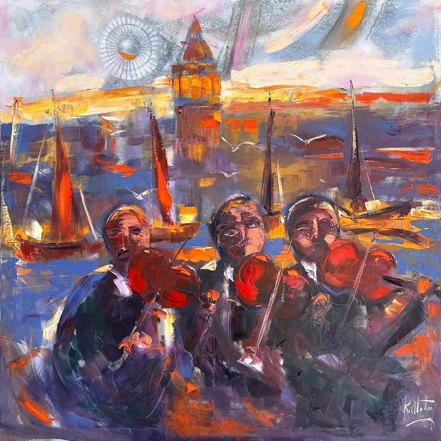 Üç Adam Galata Senfonisi   | Yağlı Boya Tablo 